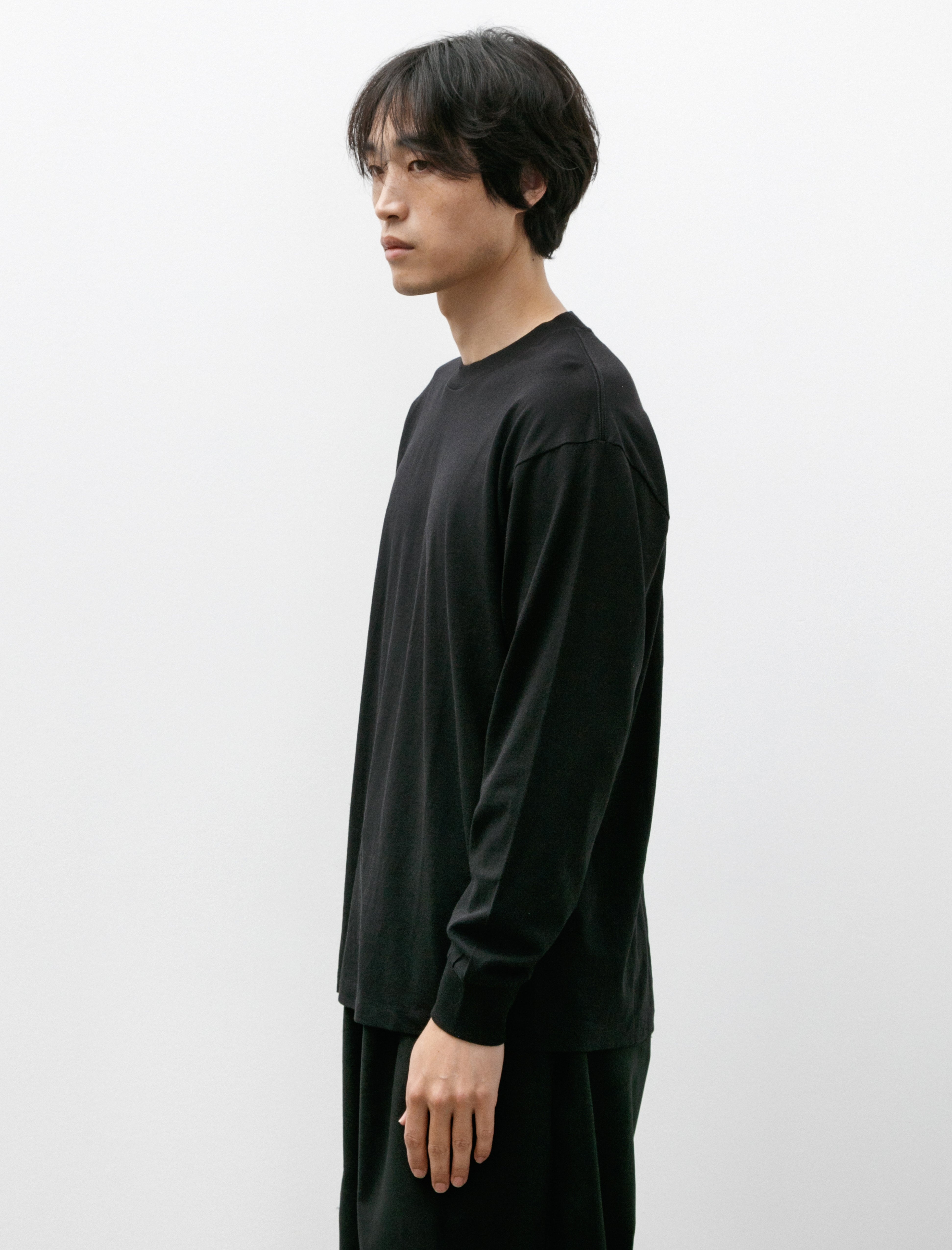 Comoli Cotton Jersey Long Sleeve T-Shirt Black