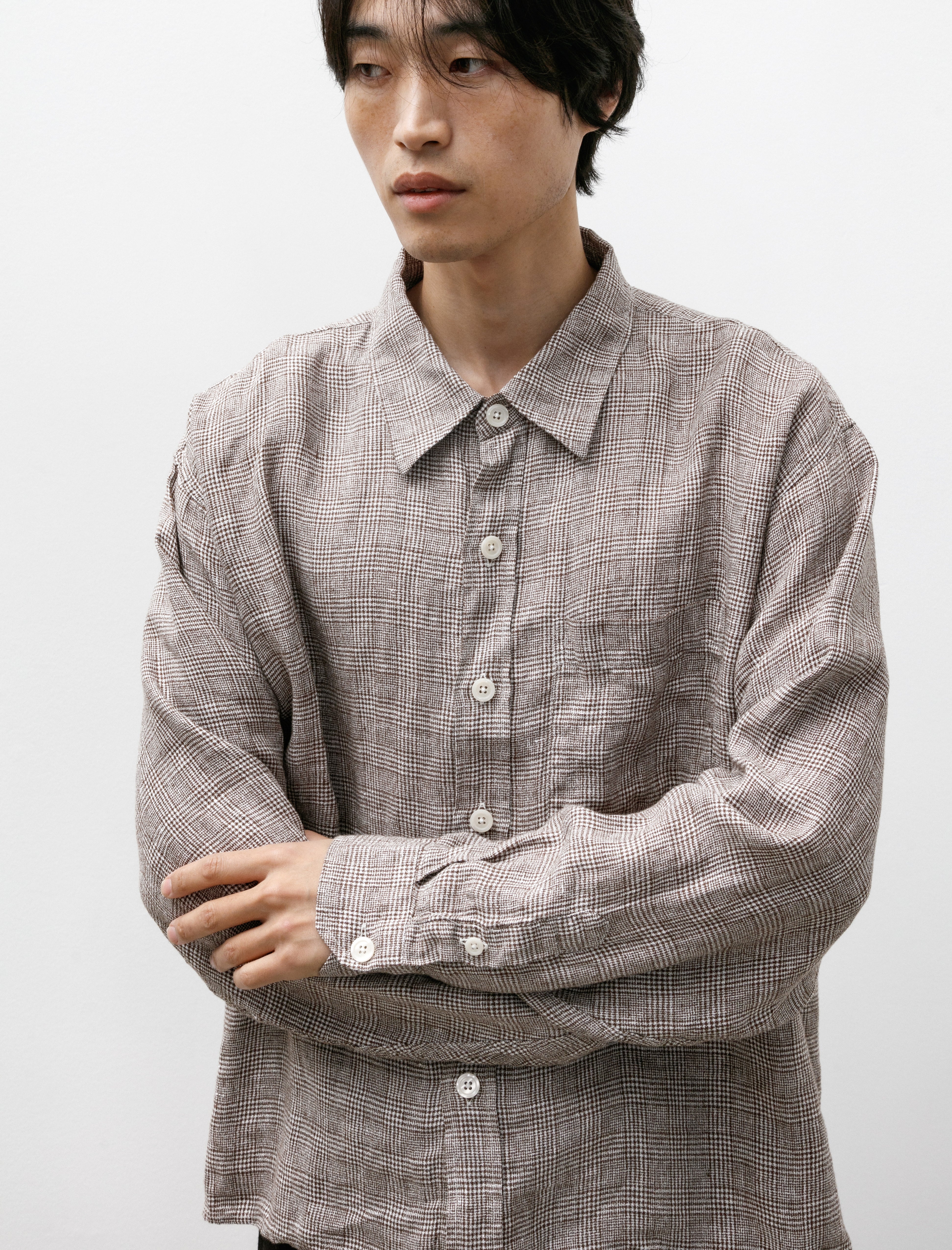 mfpen Priority Shirt Brown Linen Check