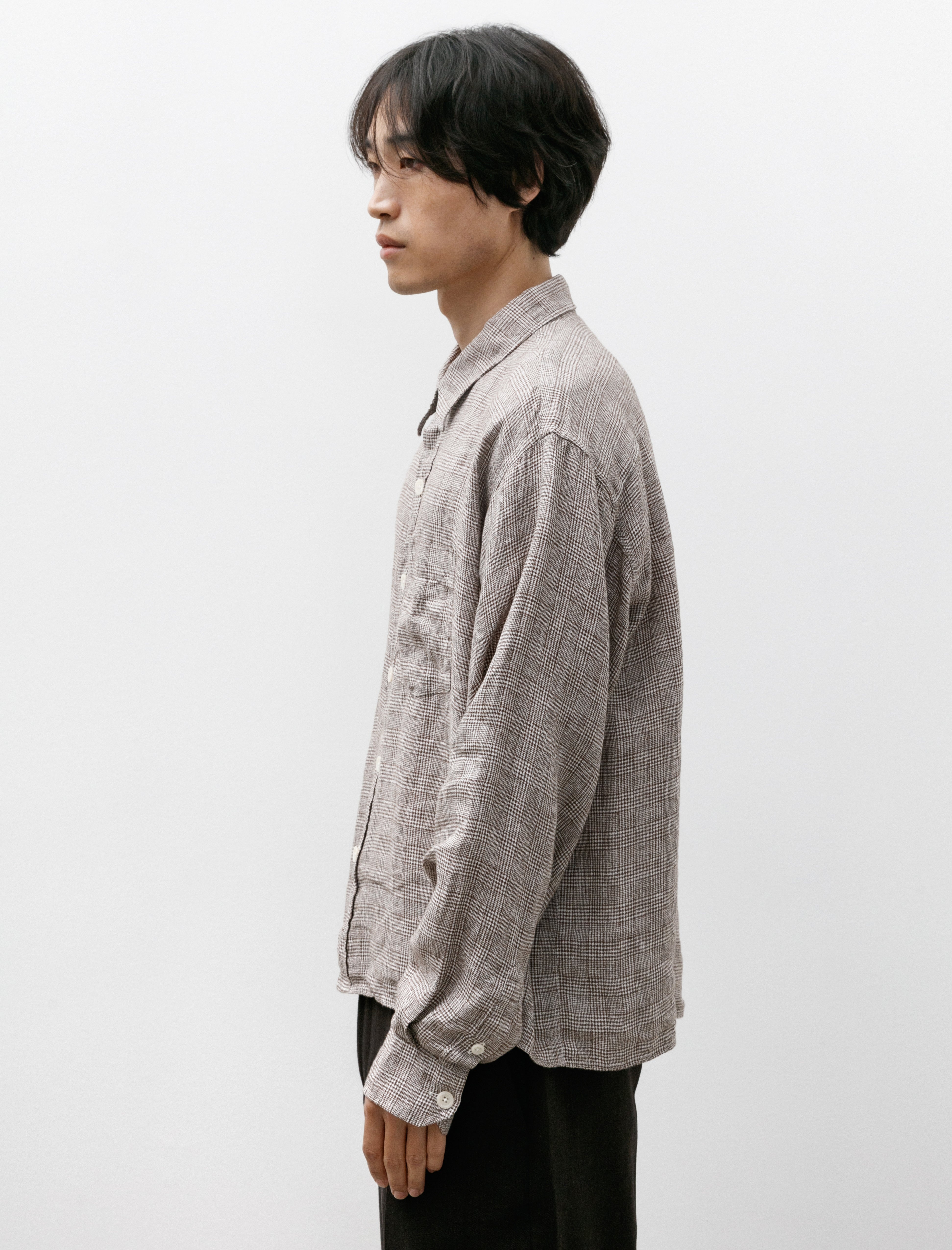 mfpen Priority Shirt Brown Linen Check