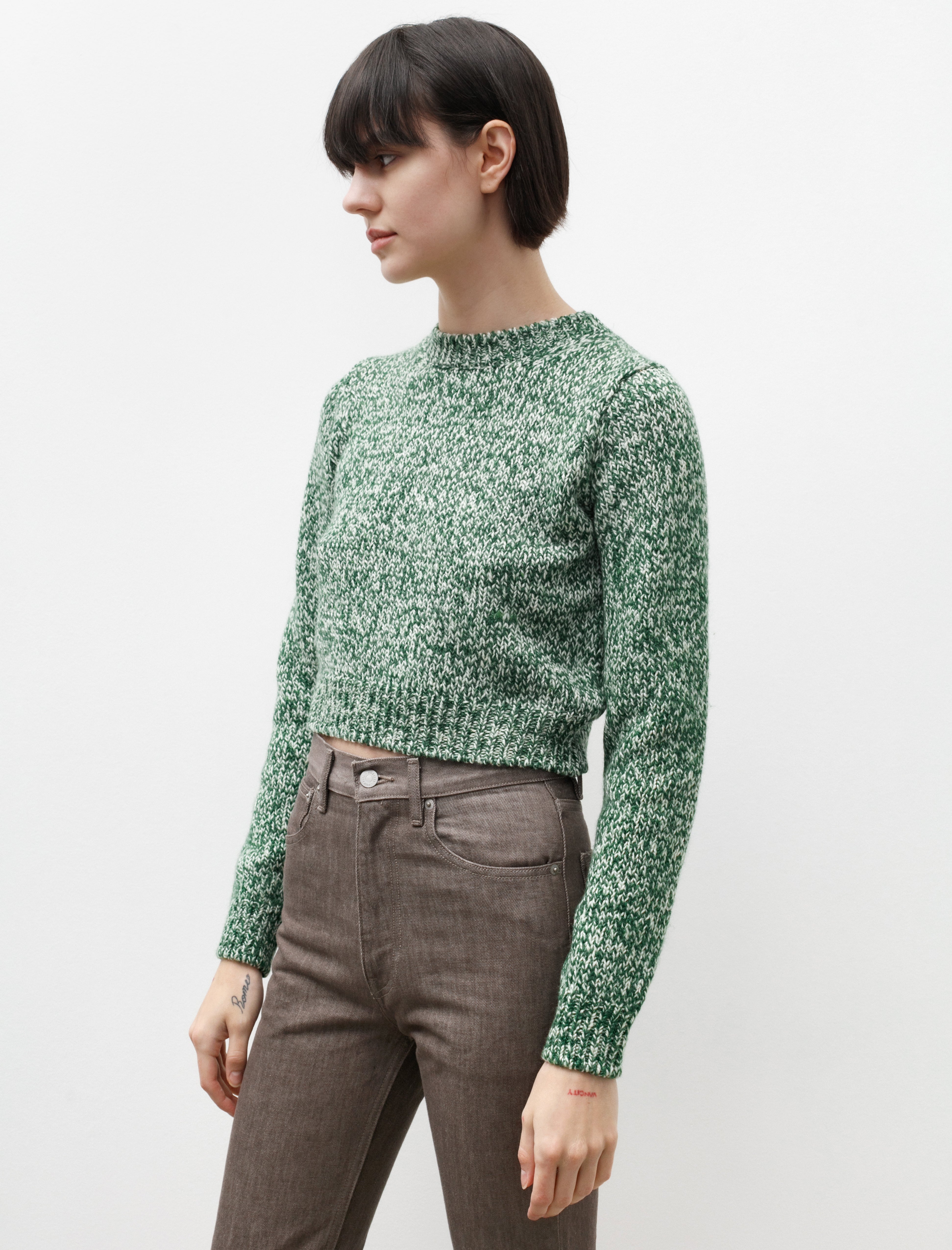 Silk Wool Camel Mix Short Pullover Green