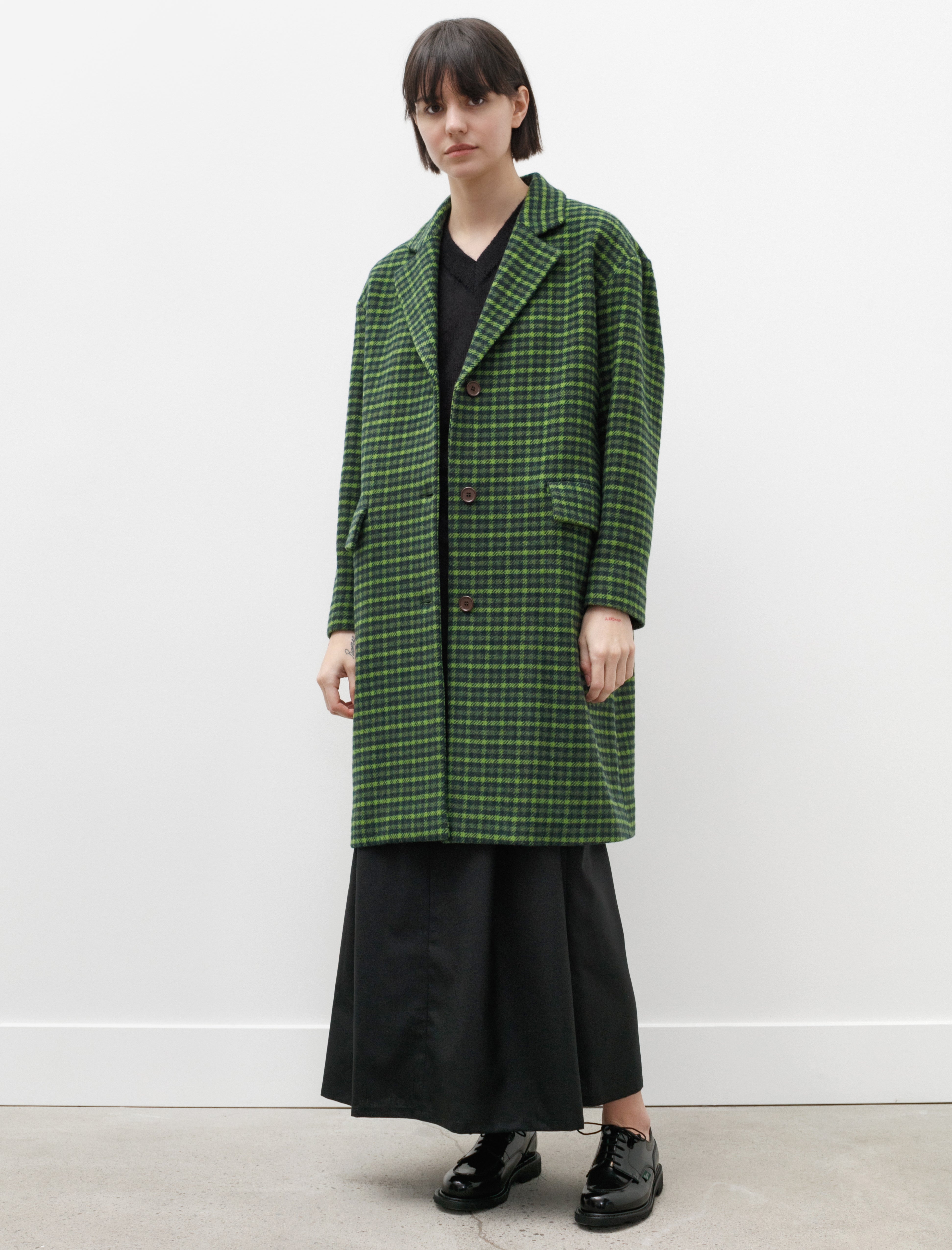 Hache Straight Down Coat Green Plaid