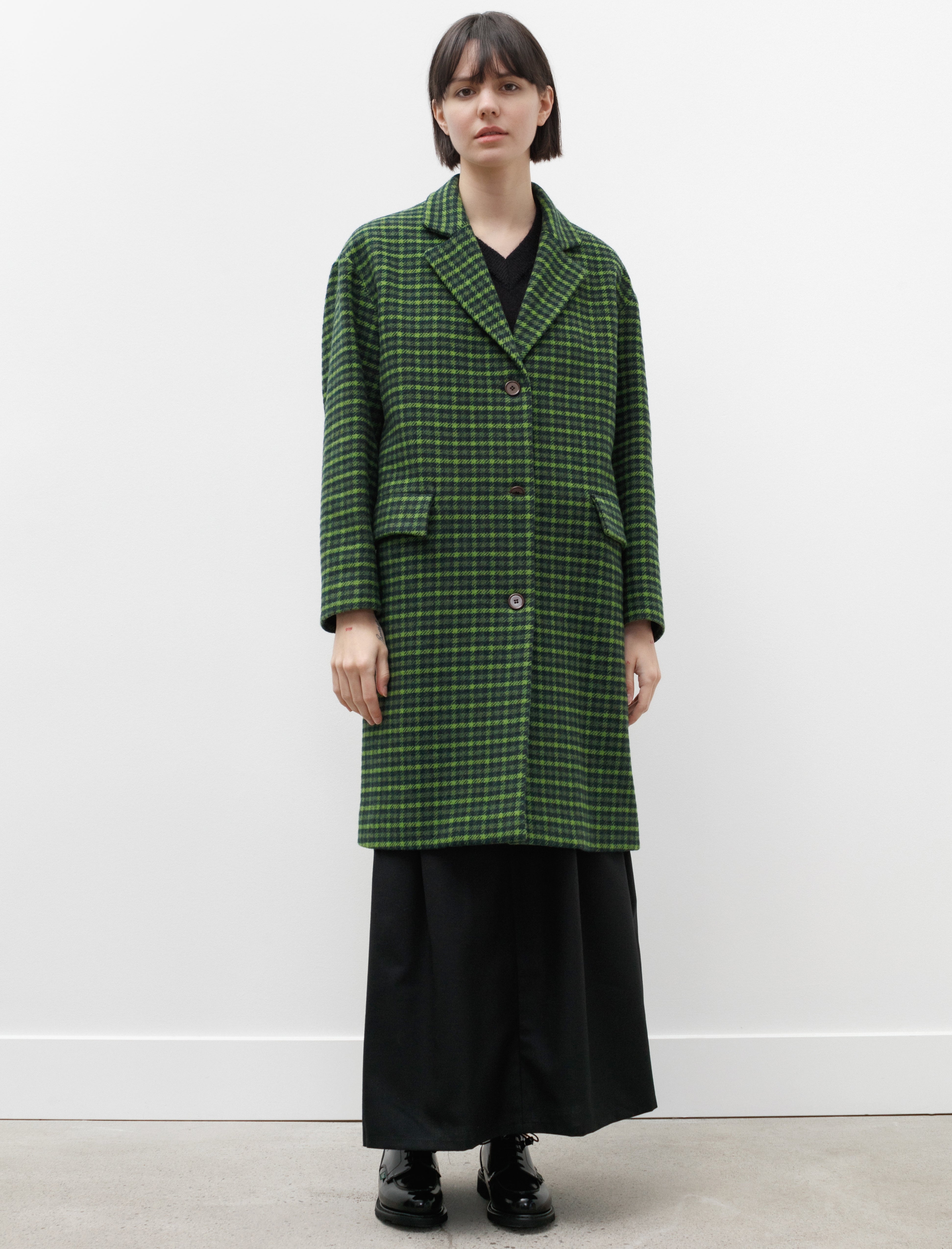 Hache Straight Down Coat Green Plaid