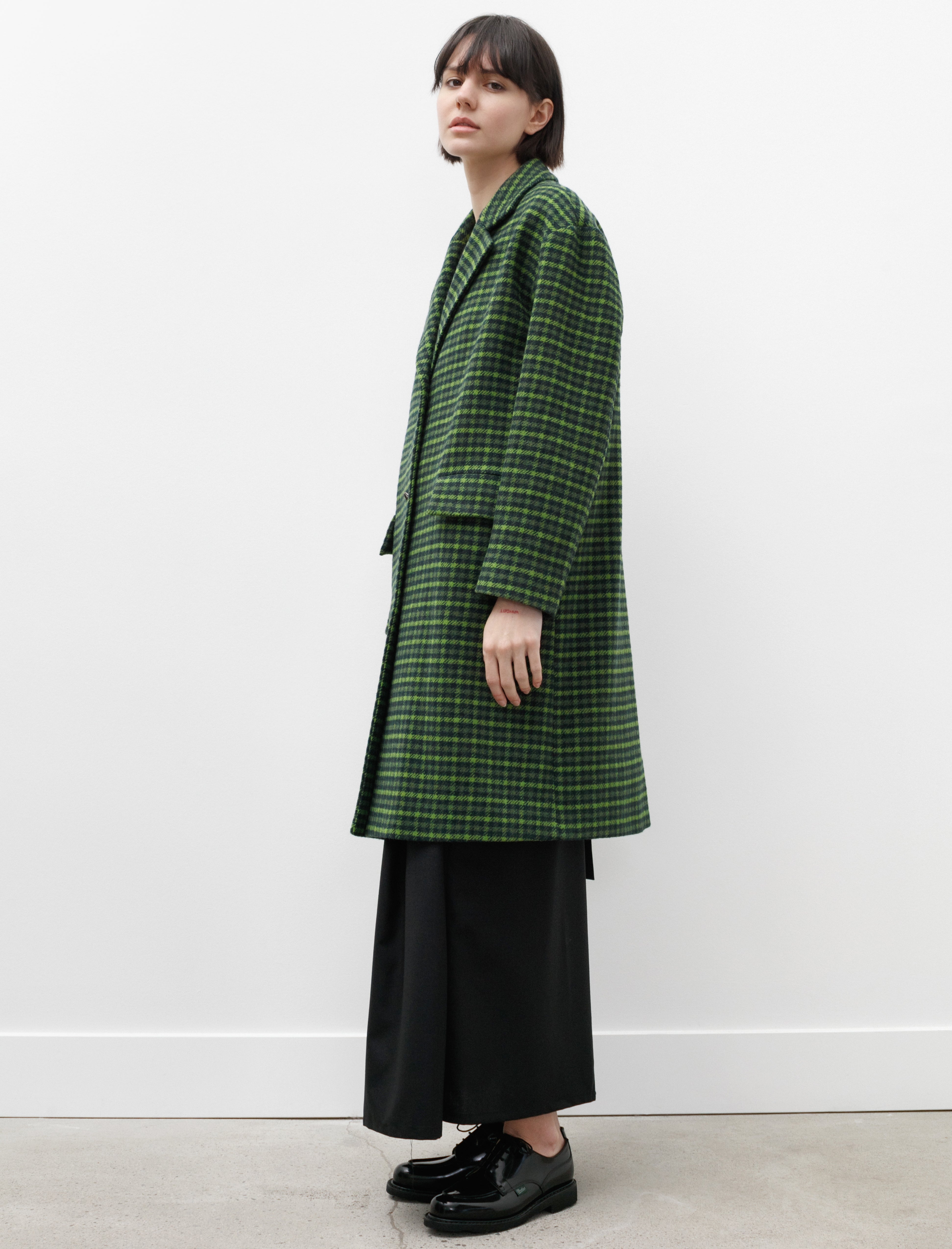 Hache Straight Down Coat Green Plaid