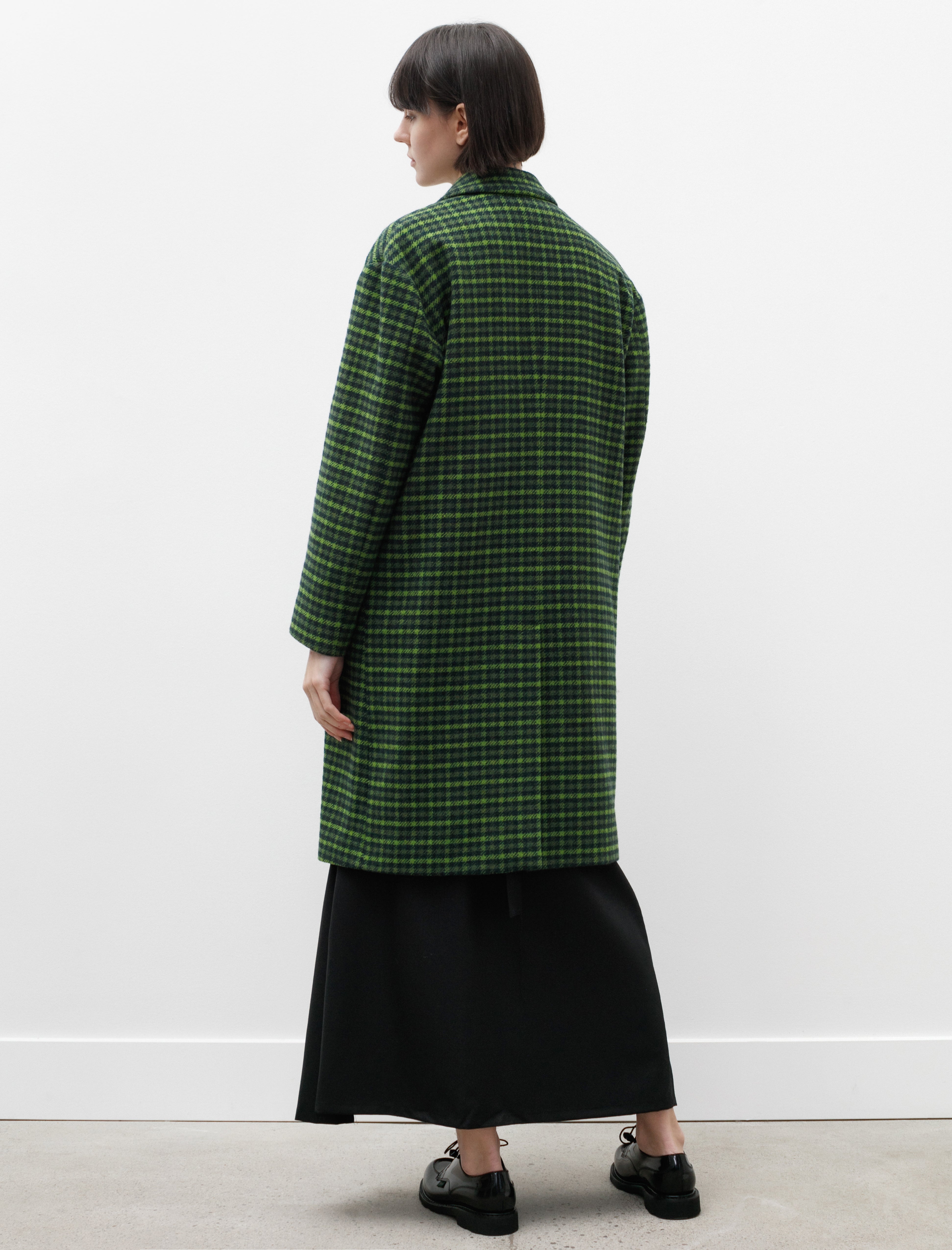 Hache Straight Down Coat Green Plaid