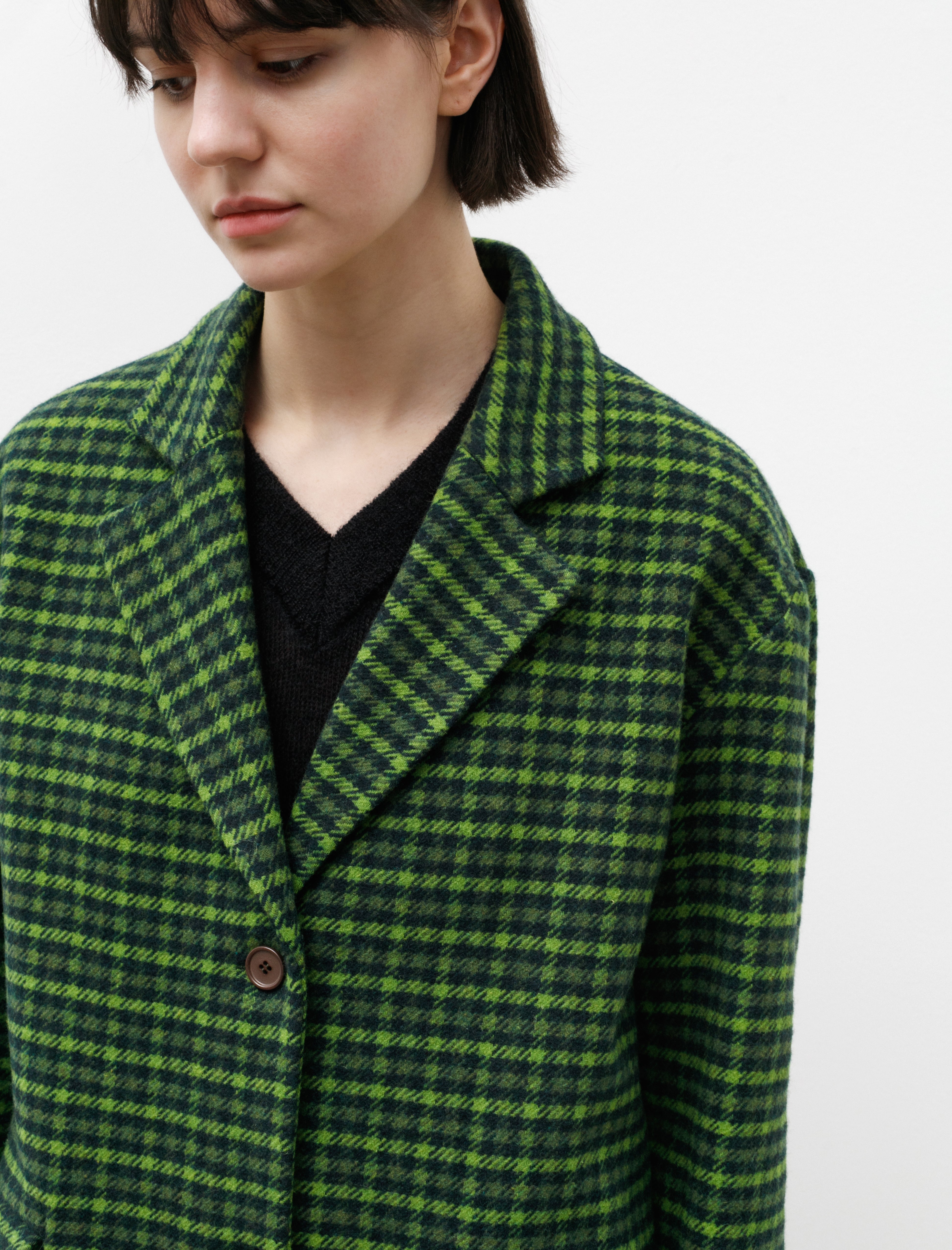 Hache Straight Down Coat Green Plaid