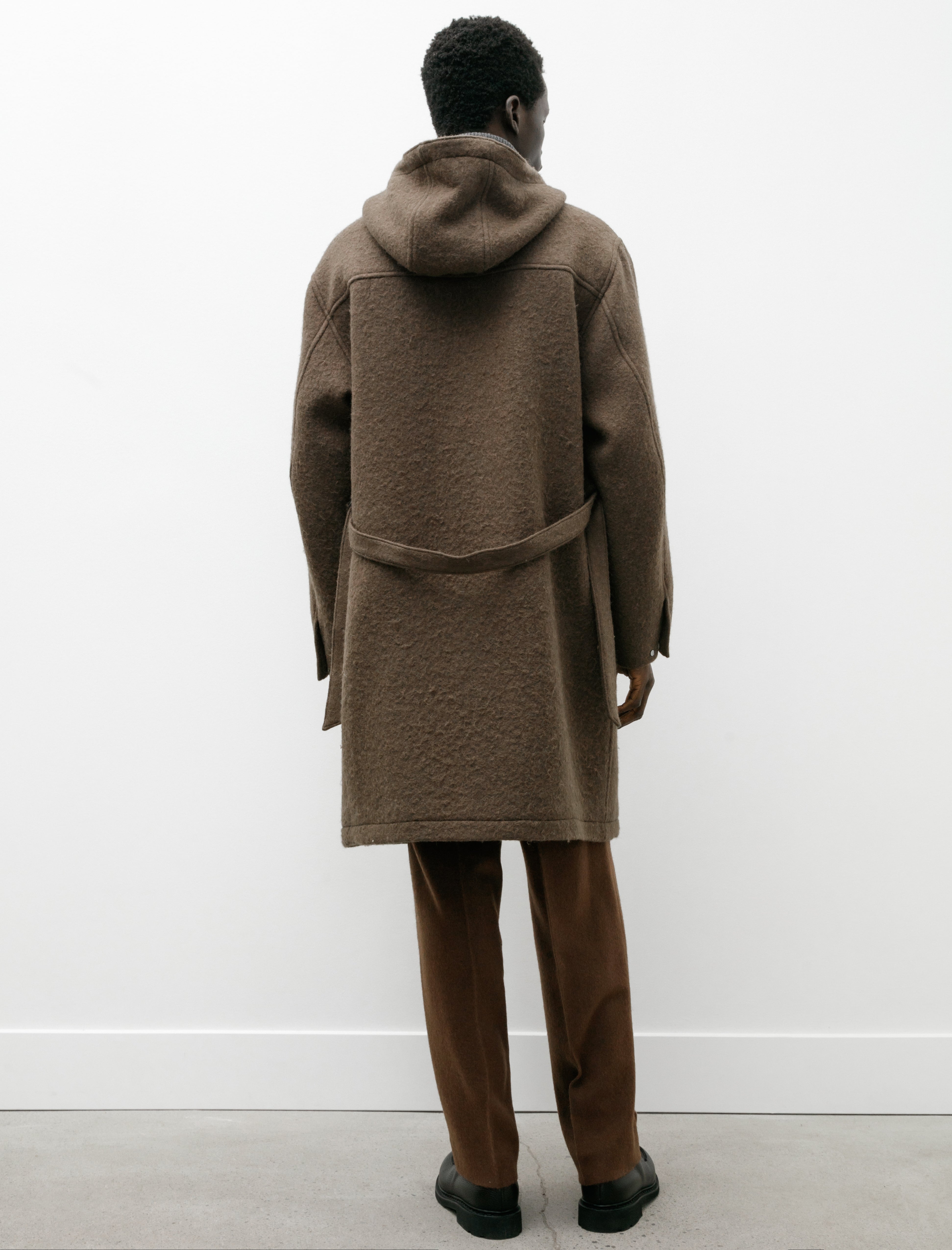 Auralee Brushed Alpaca Wool Melton Hooded Coat Dark Olive