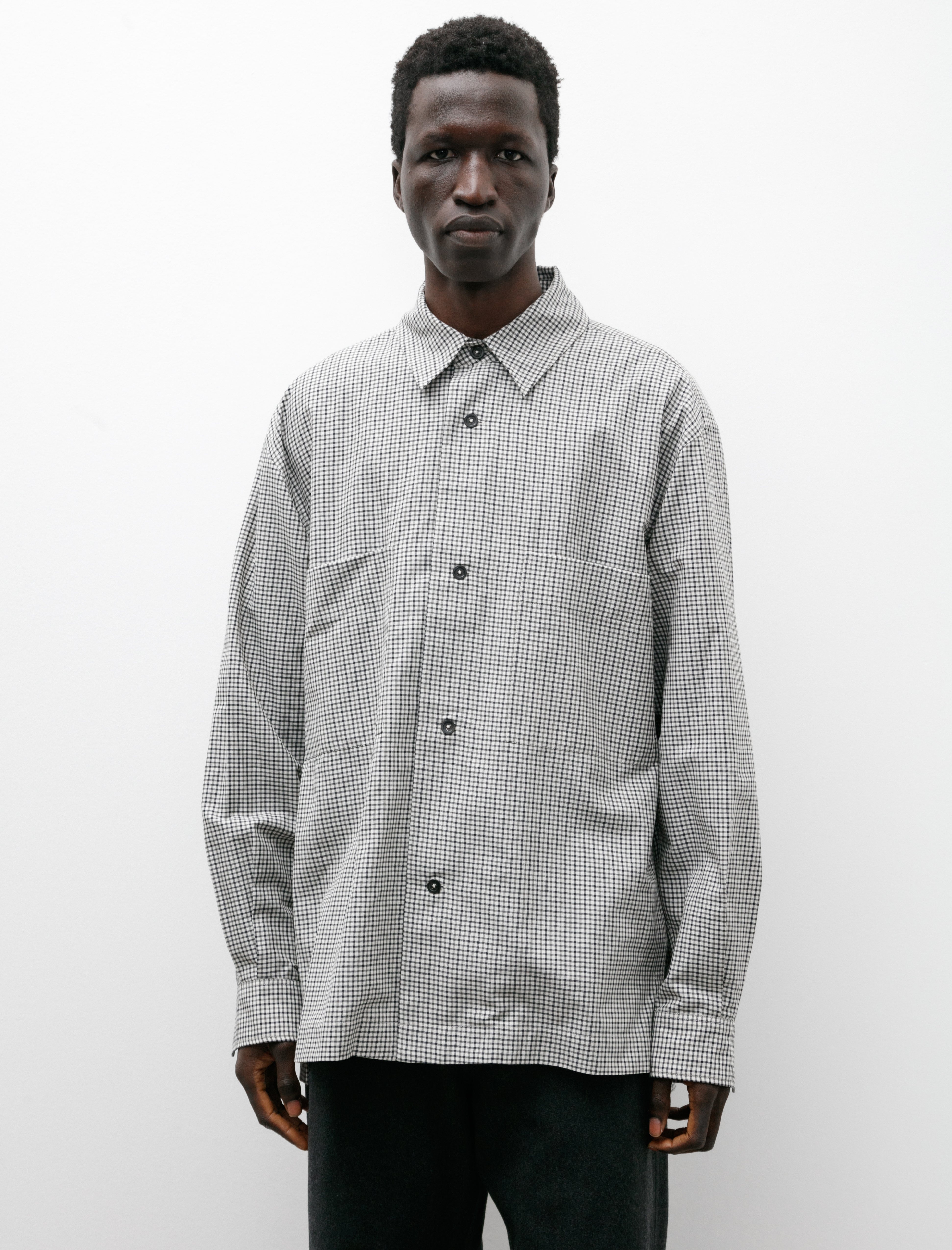 Margaret Howell Two Pocket Shirt 2 Colour Gingham Charcoal/Off White