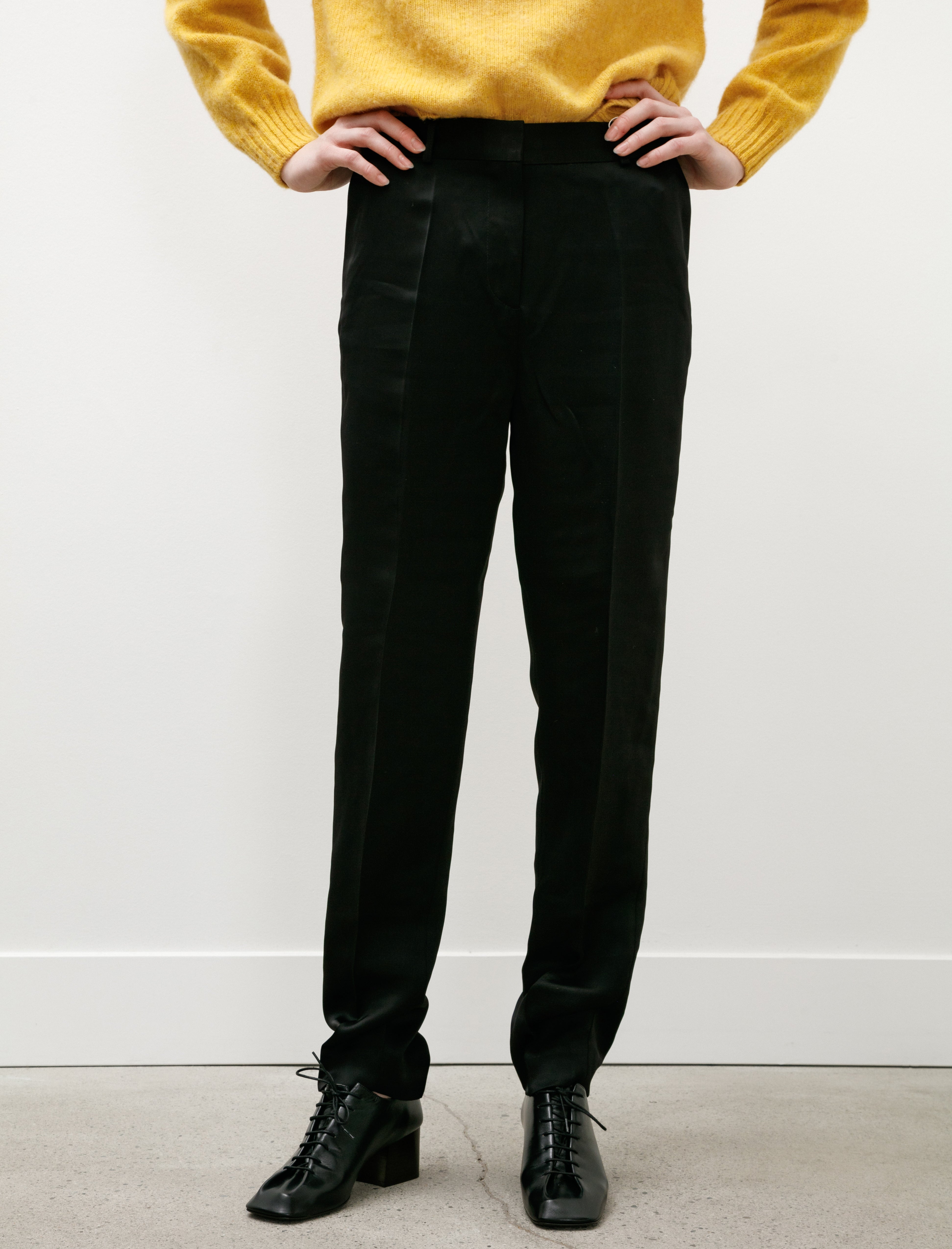 Totême Low Waist Satin Trousers Black