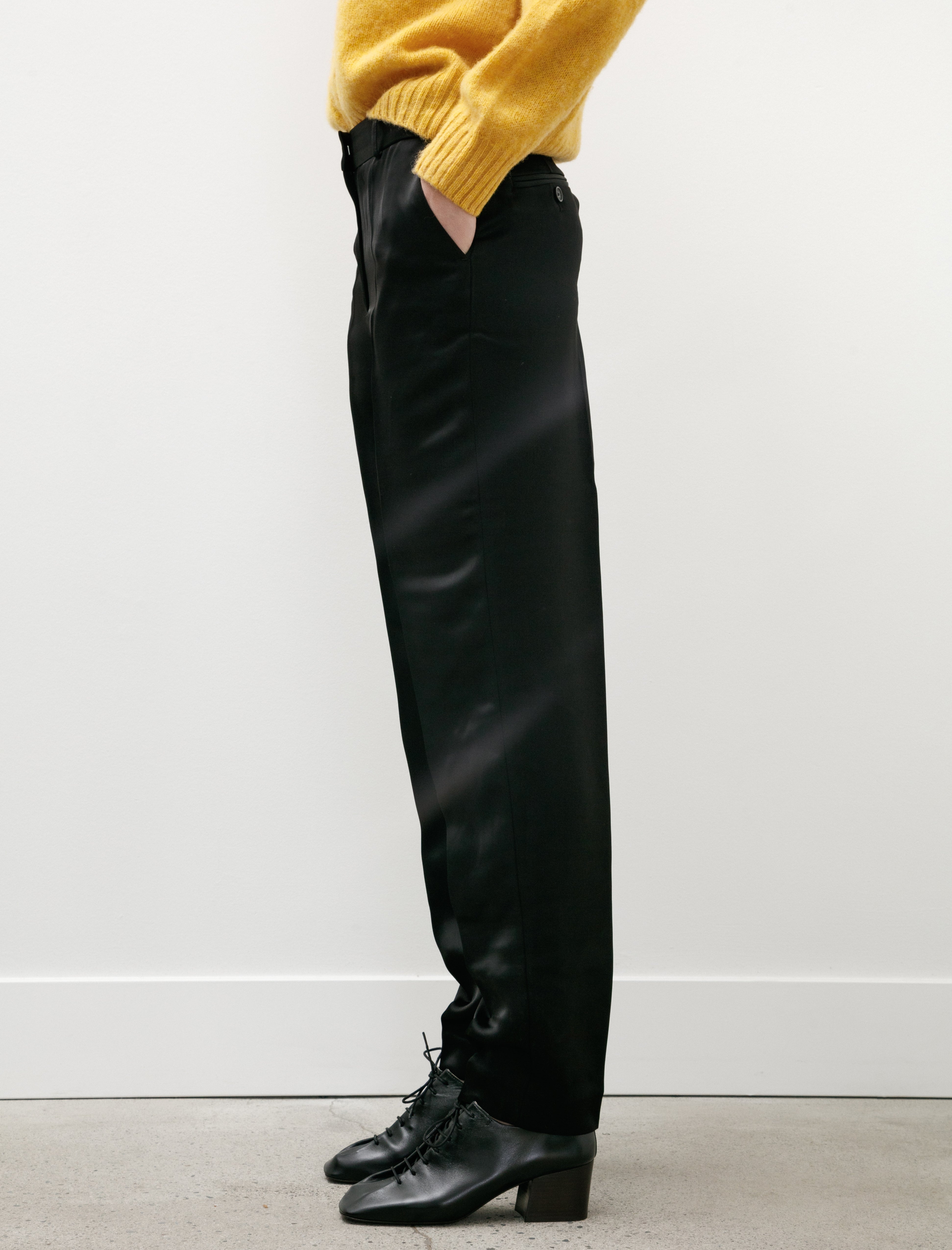 Totême Low Waist Satin Trousers Black