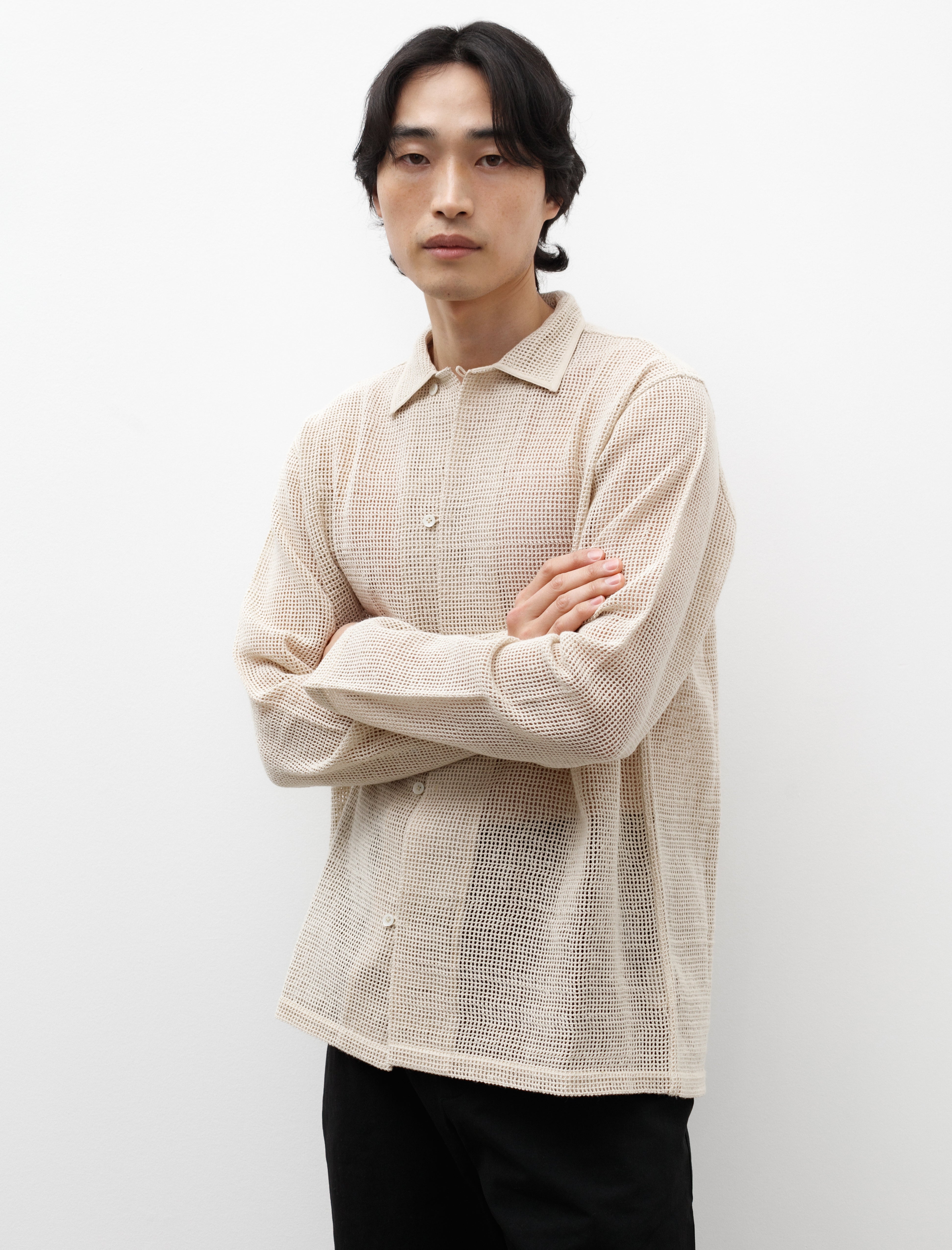 Open Weave LS Shirt Ecru