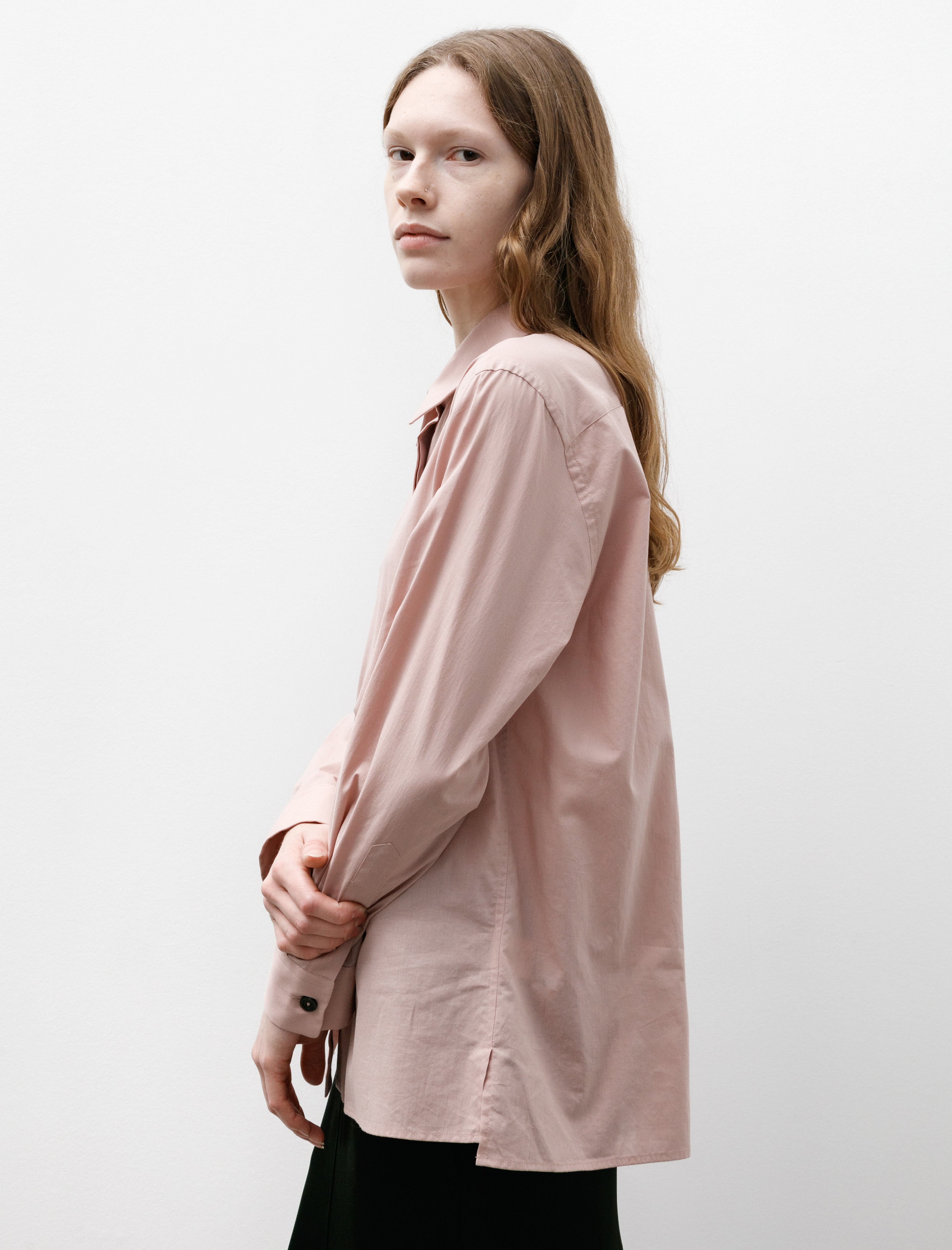 Margaret Howell Fly Placket Shirt Washed Cotton Pale Pink