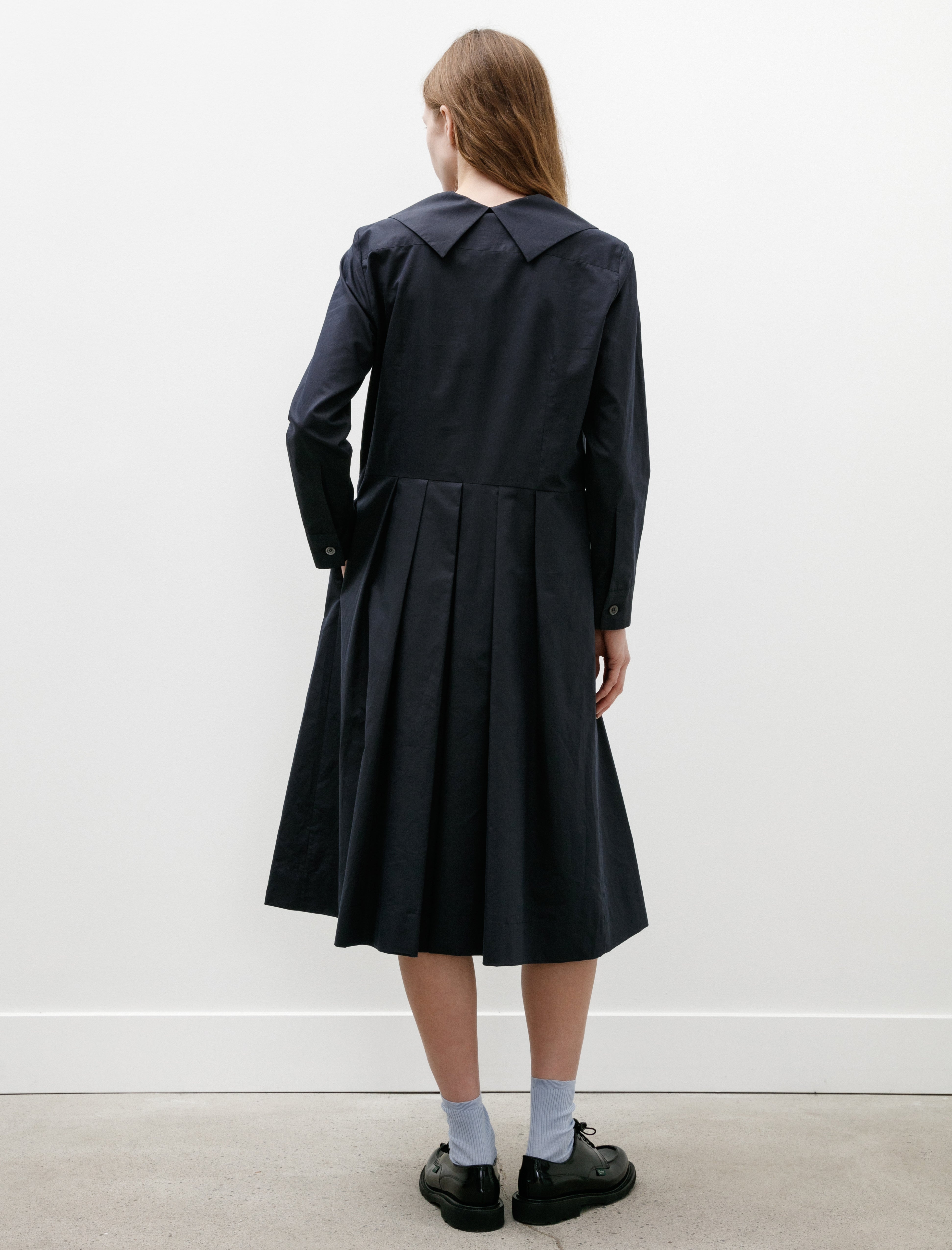 Margaret Howell Big Collar Dress Soft Cotton Silk Navy