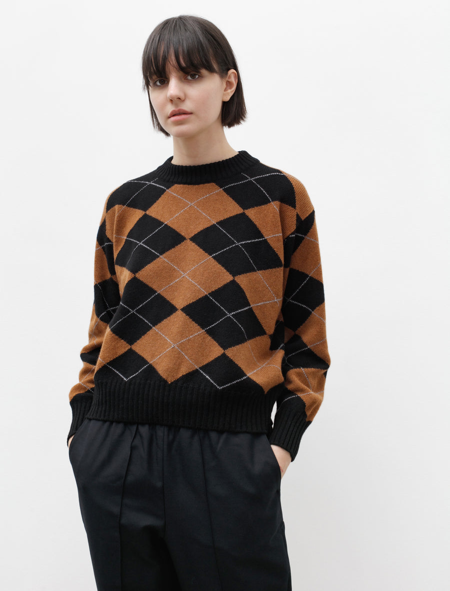 Oversized Argyle Jumper Merino Cashmere Black/Tan