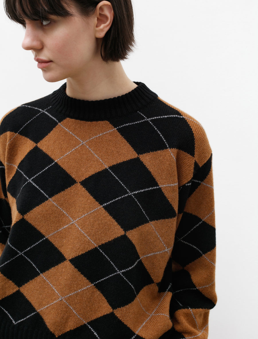 Oversized Argyle Jumper Merino Cashmere Black/Tan