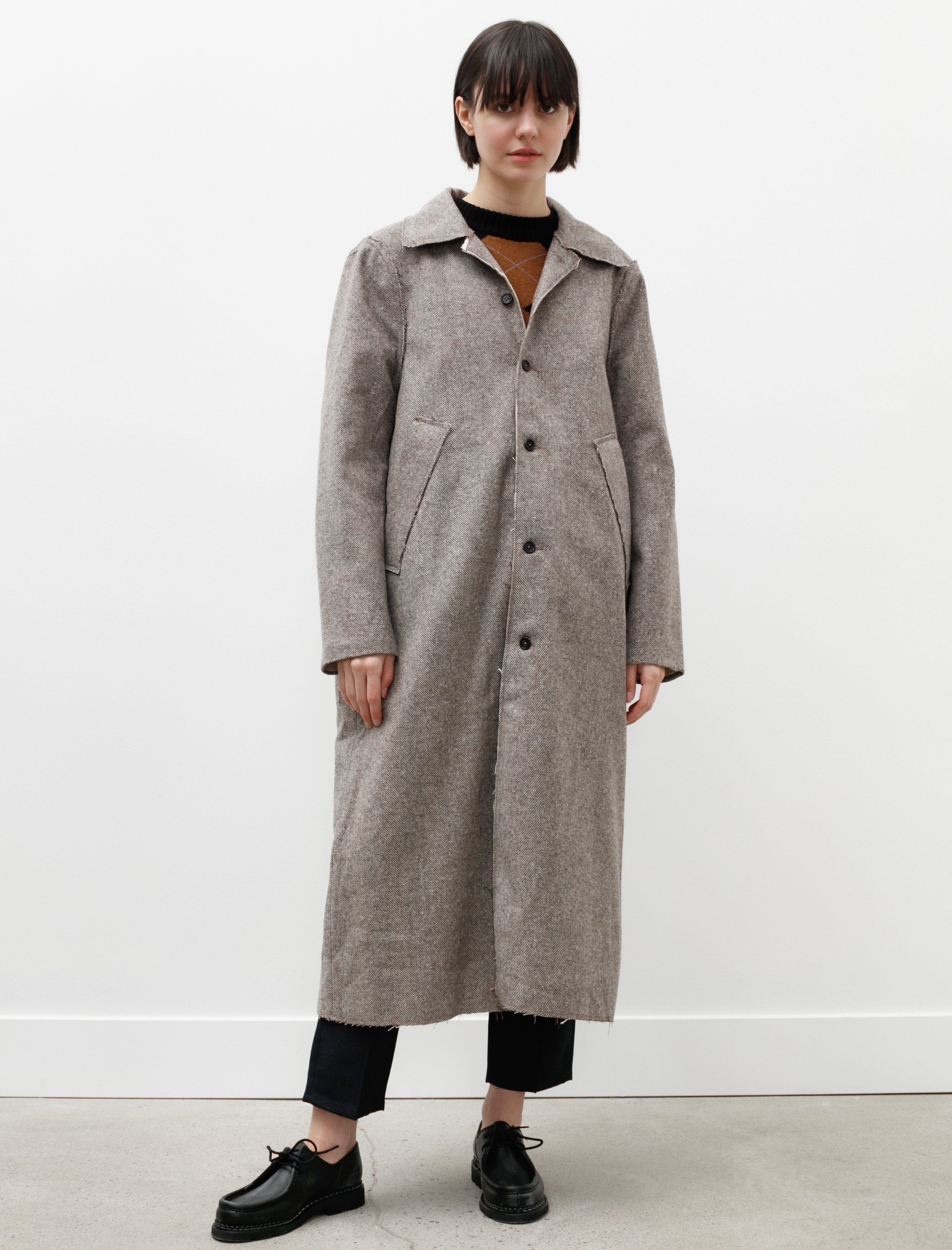 Camiel Fortgens Long Gap Coat Wool Herringbone Brown