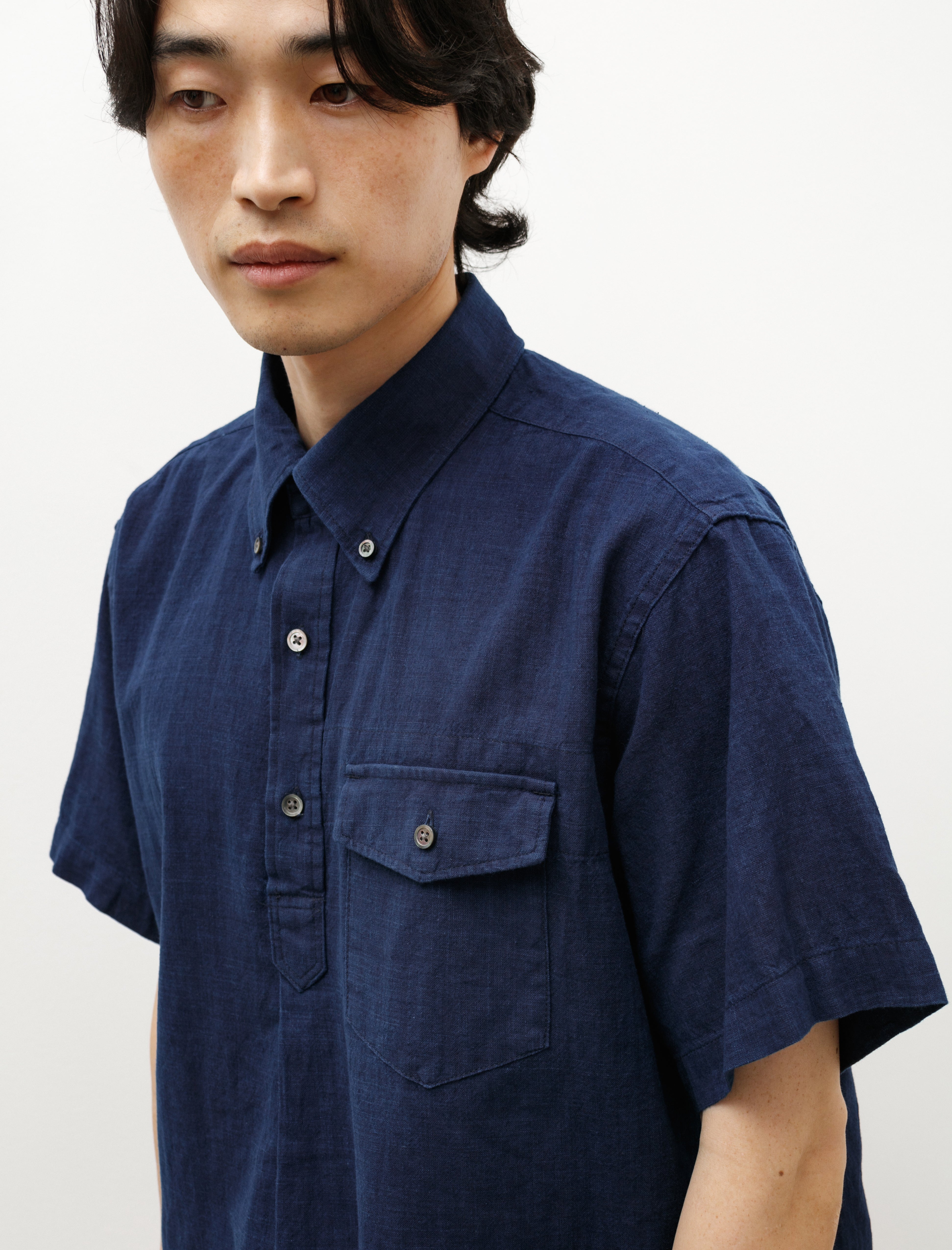 Engineered Garments Popover BD Shirt Navy Cotton Voile