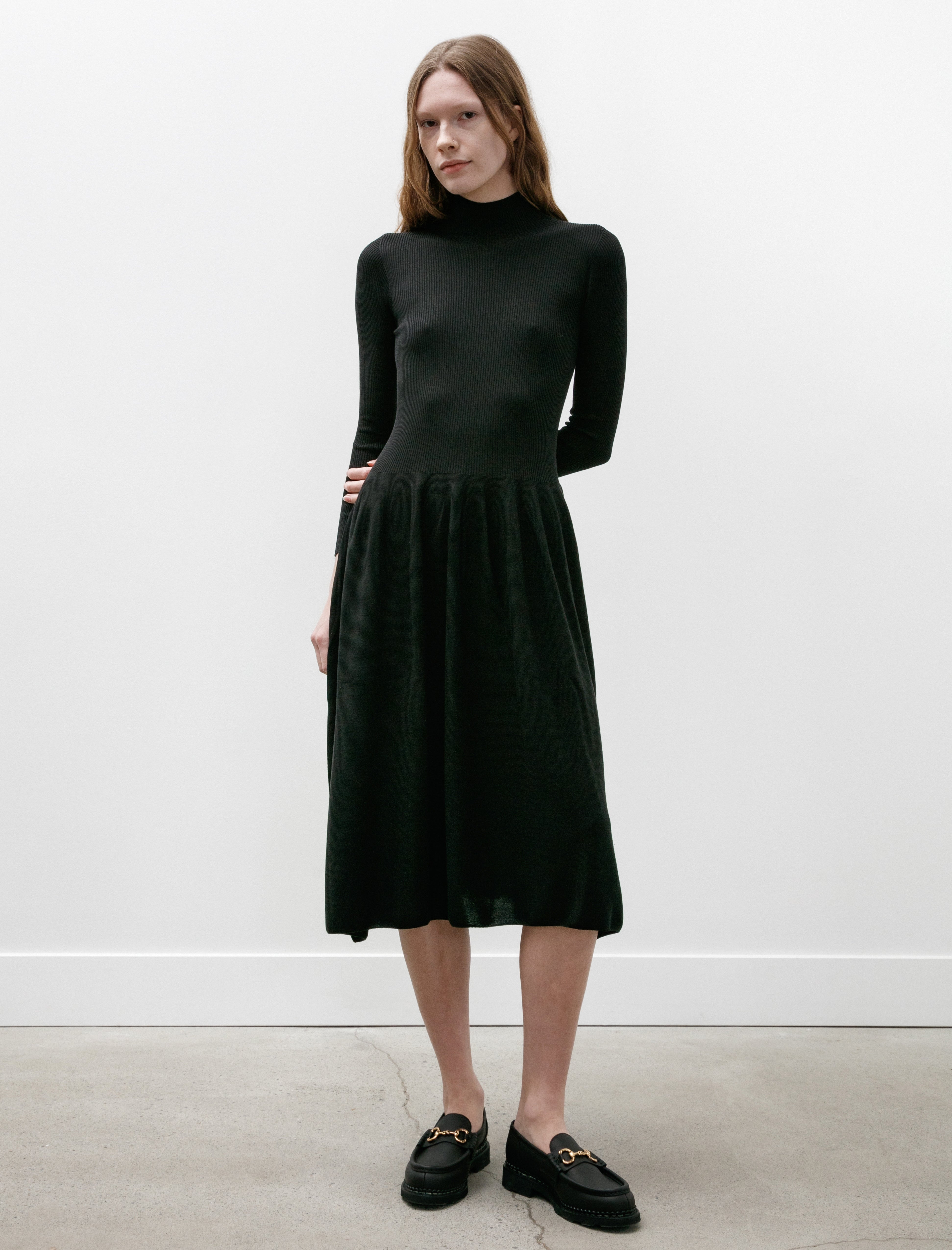 CFCL Silk Long Sleeve Dress Black