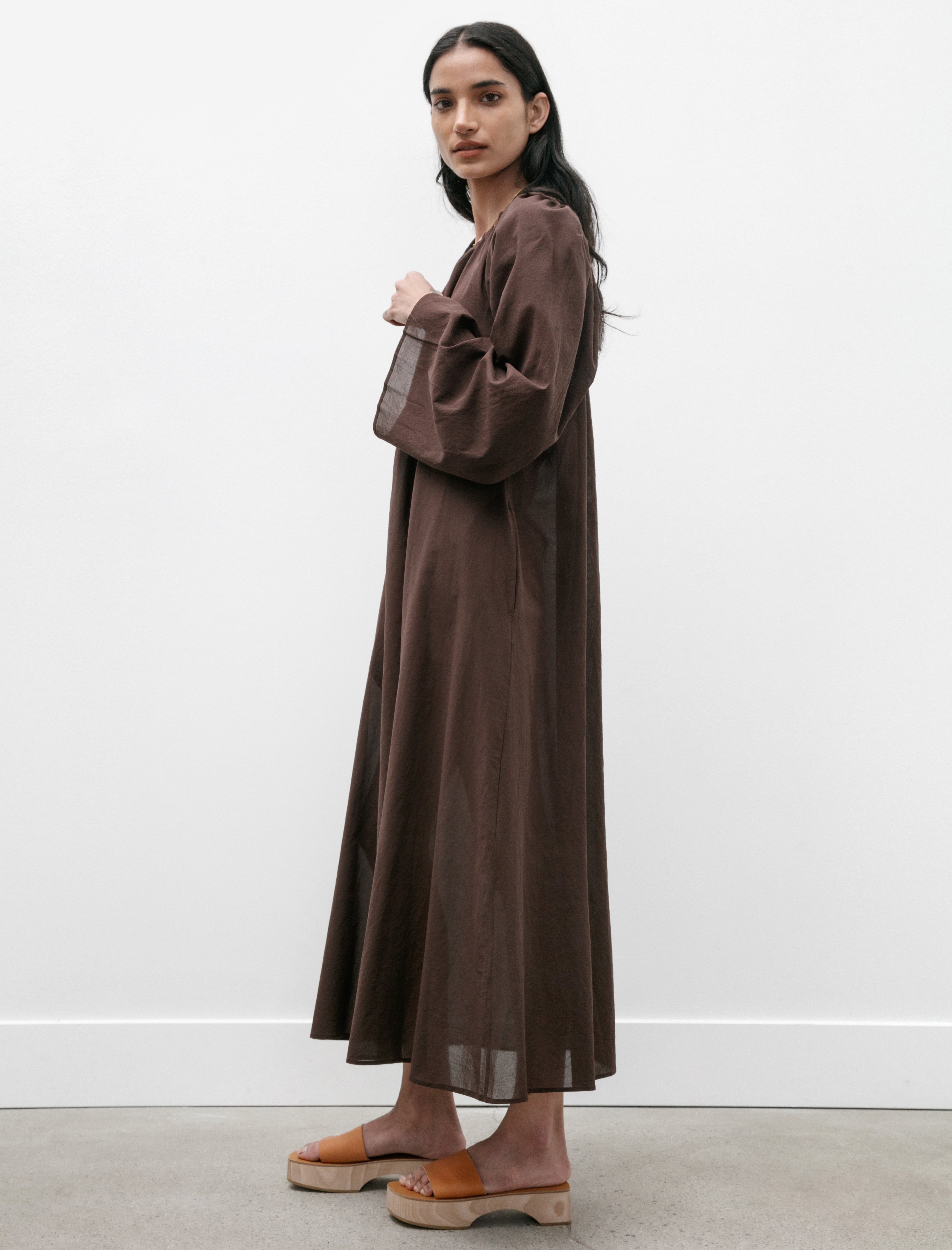 Cristaseya Gathered Dress Light Cotton Dark Brown