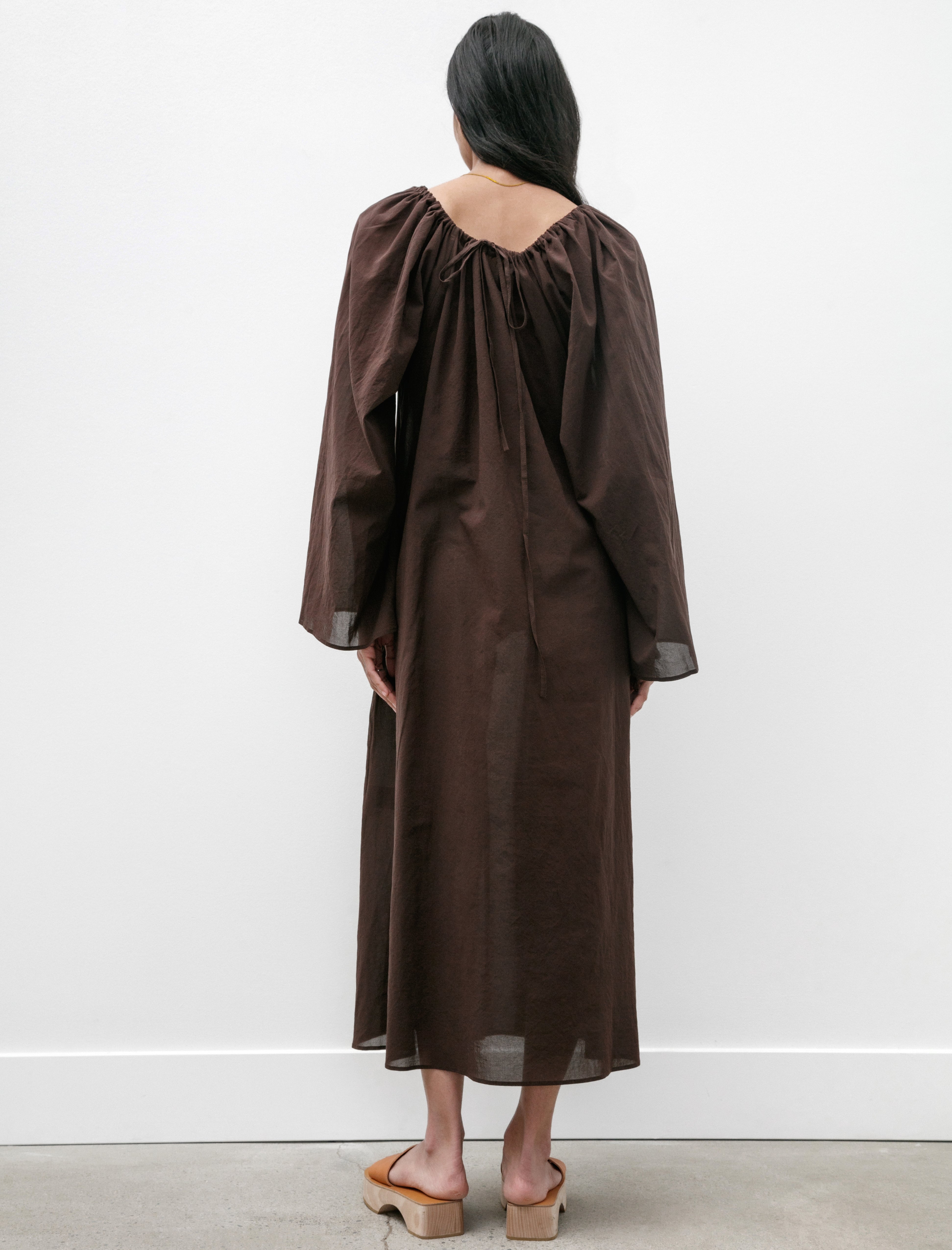 Cristaseya Gathered Dress Light Cotton Dark Brown