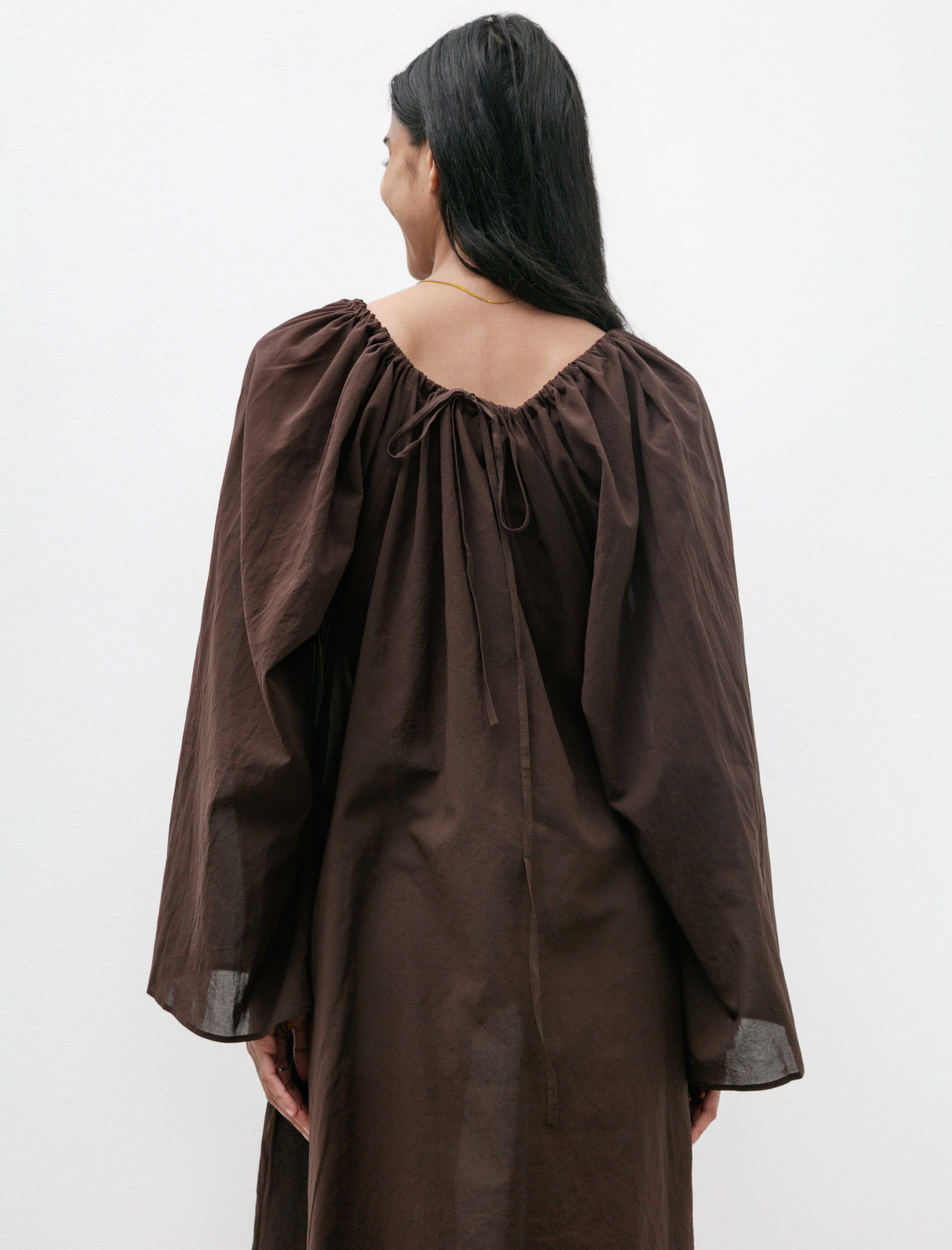 Cristaseya Gathered Dress Light Cotton Dark Brown