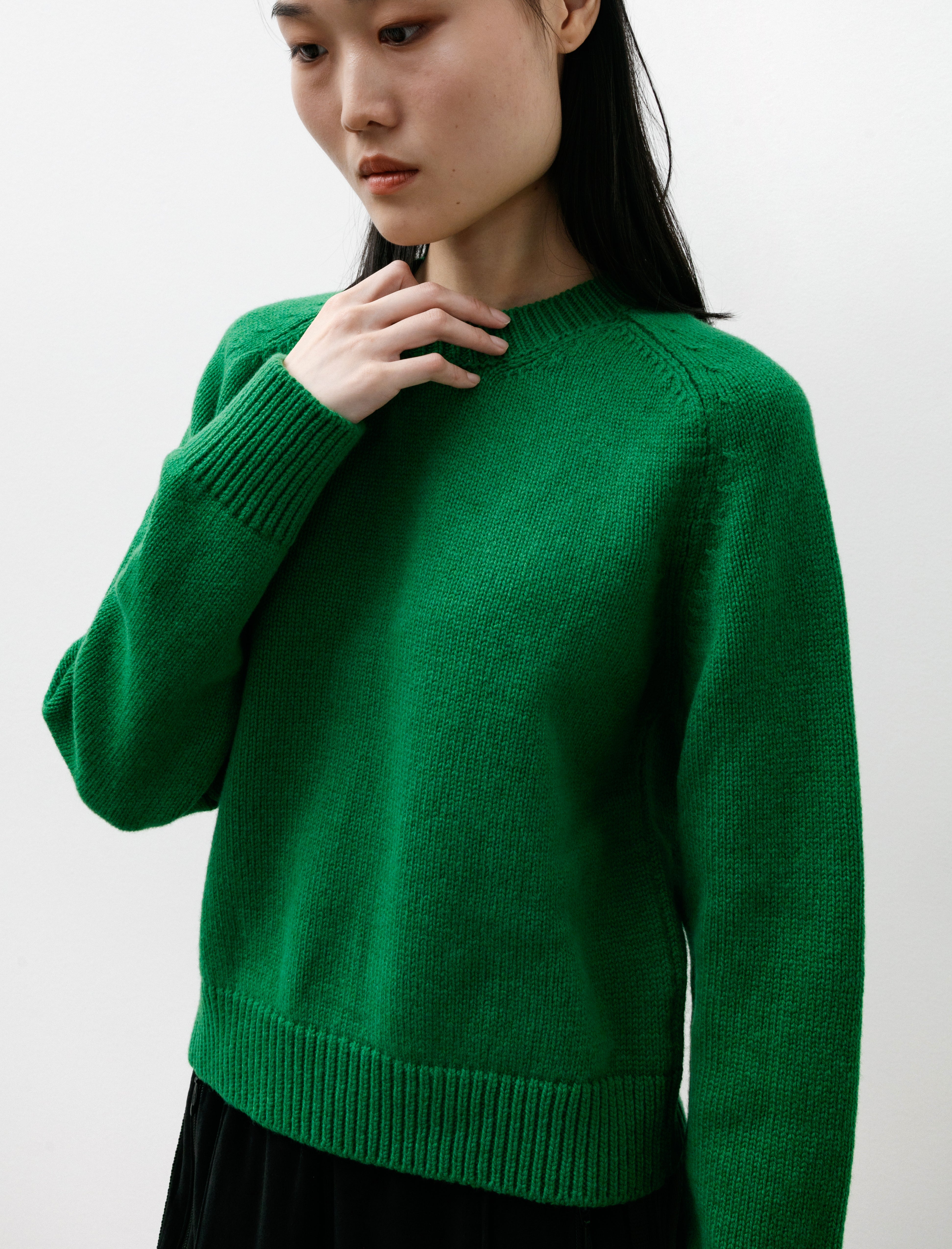 & Daughter Plain Saddle Shoulder Crewneck Pagoda Green