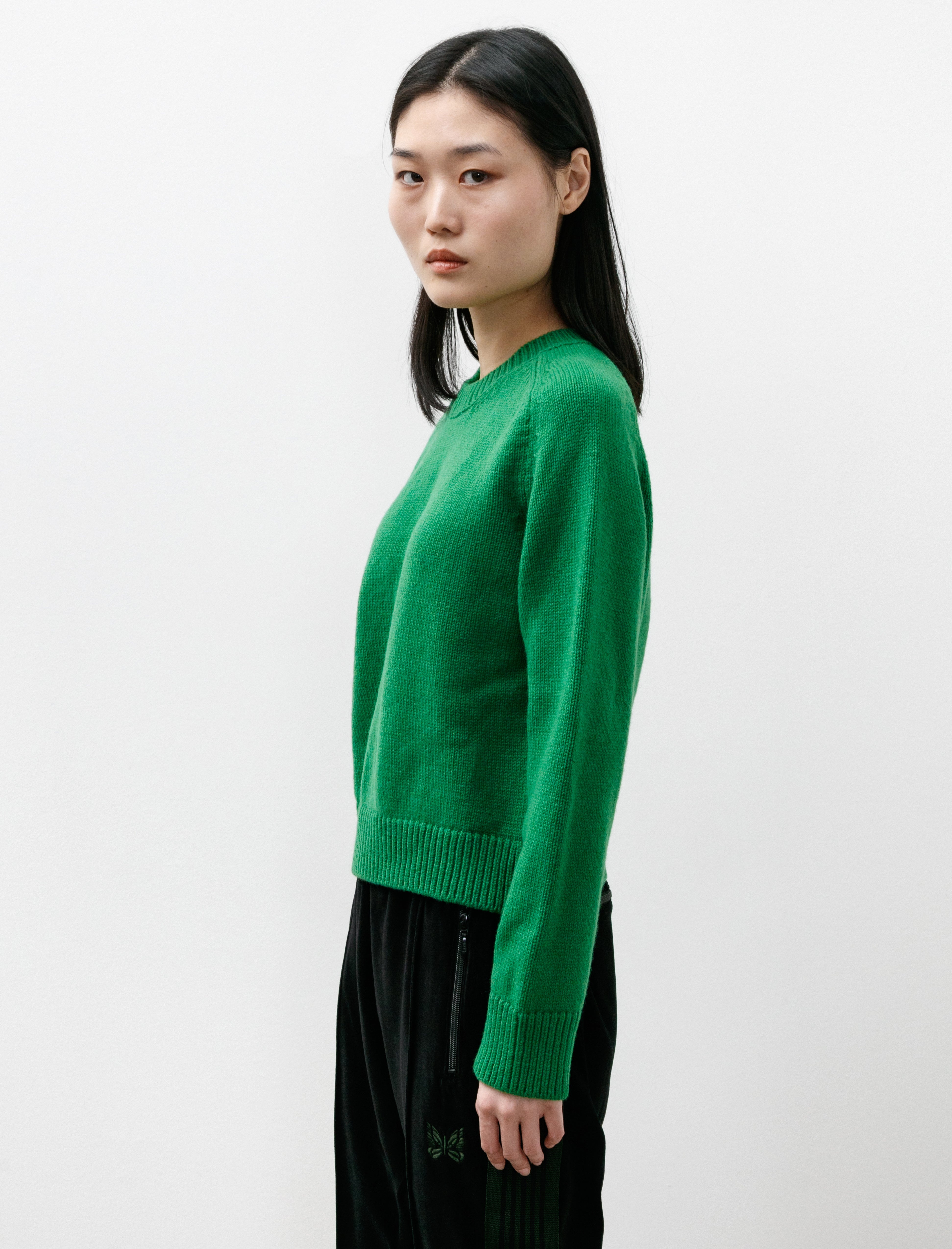 & Daughter Plain Saddle Shoulder Crewneck Pagoda Green