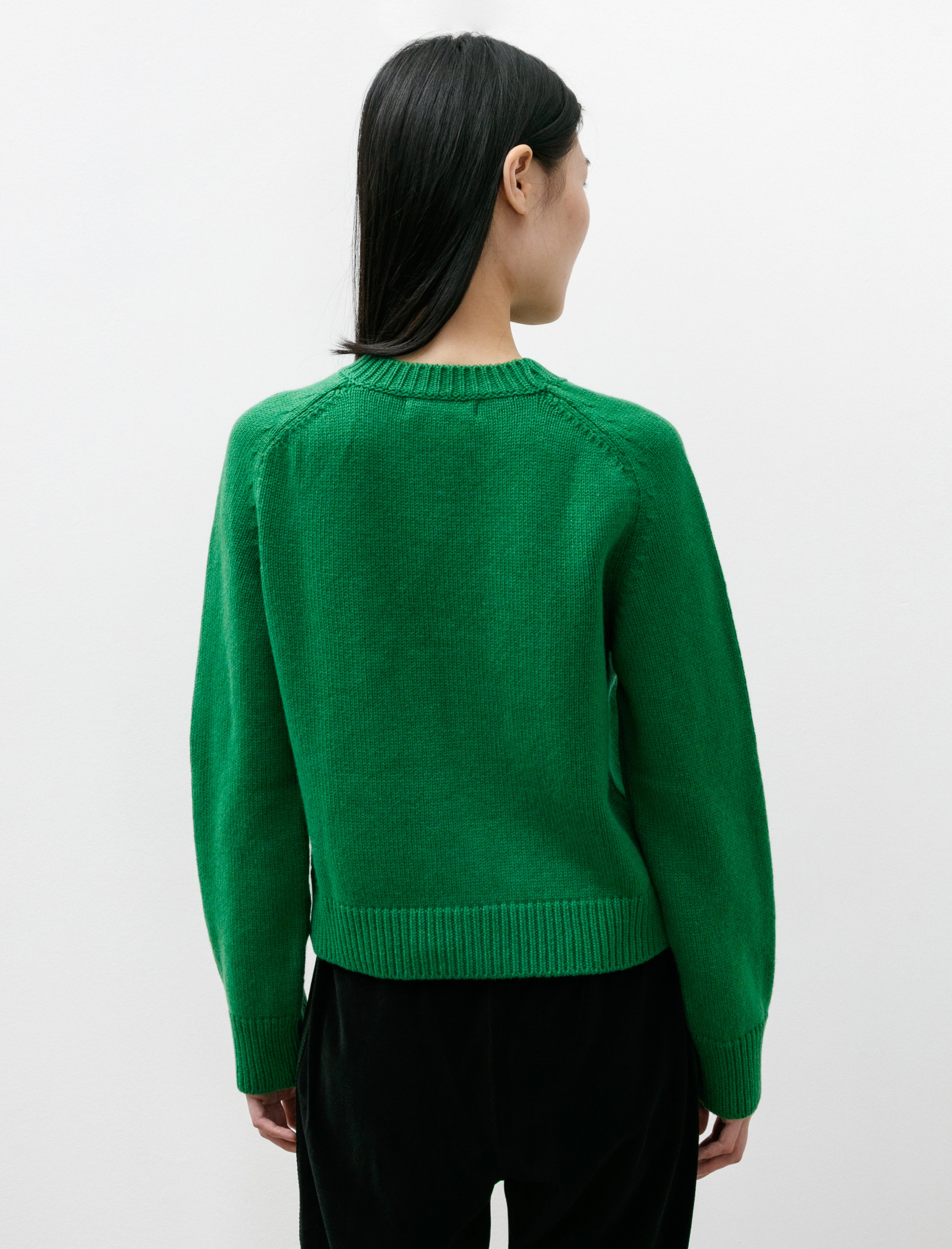 & Daughter Plain Saddle Shoulder Crewneck Pagoda Green