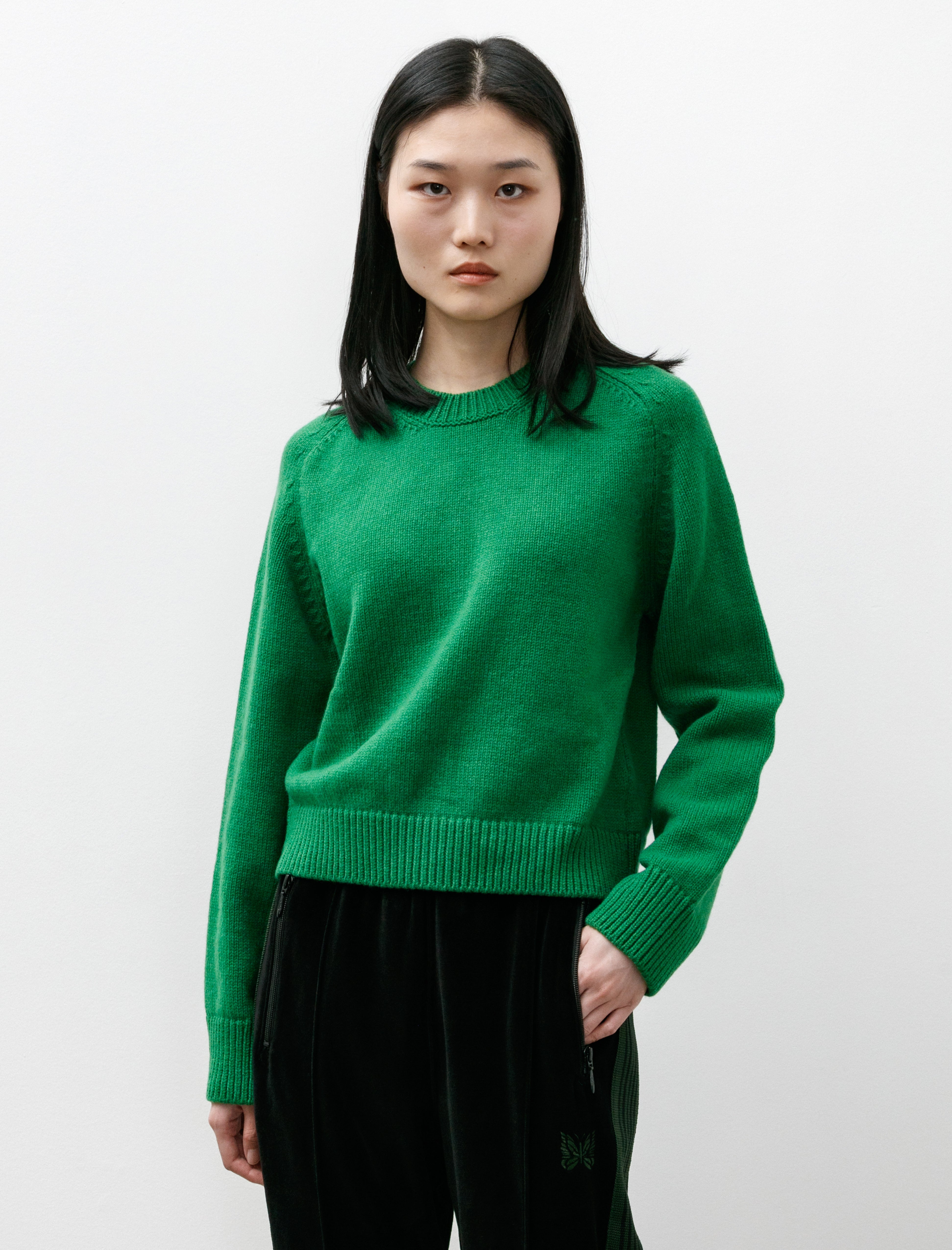 & Daughter Plain Saddle Shoulder Crewneck Pagoda Green