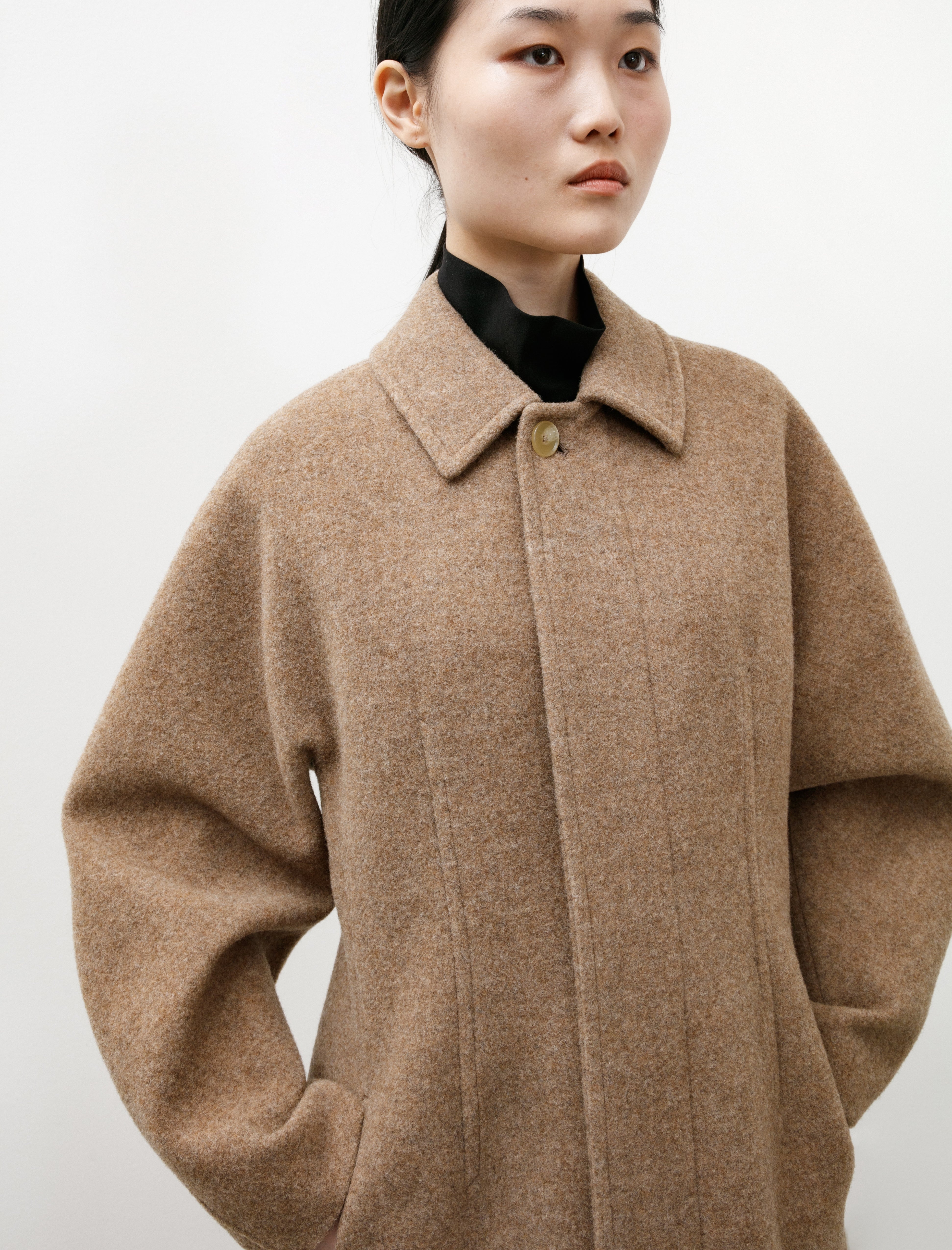 Auralee Sponge Wool Melton Soutien Collar Coat Top Brown