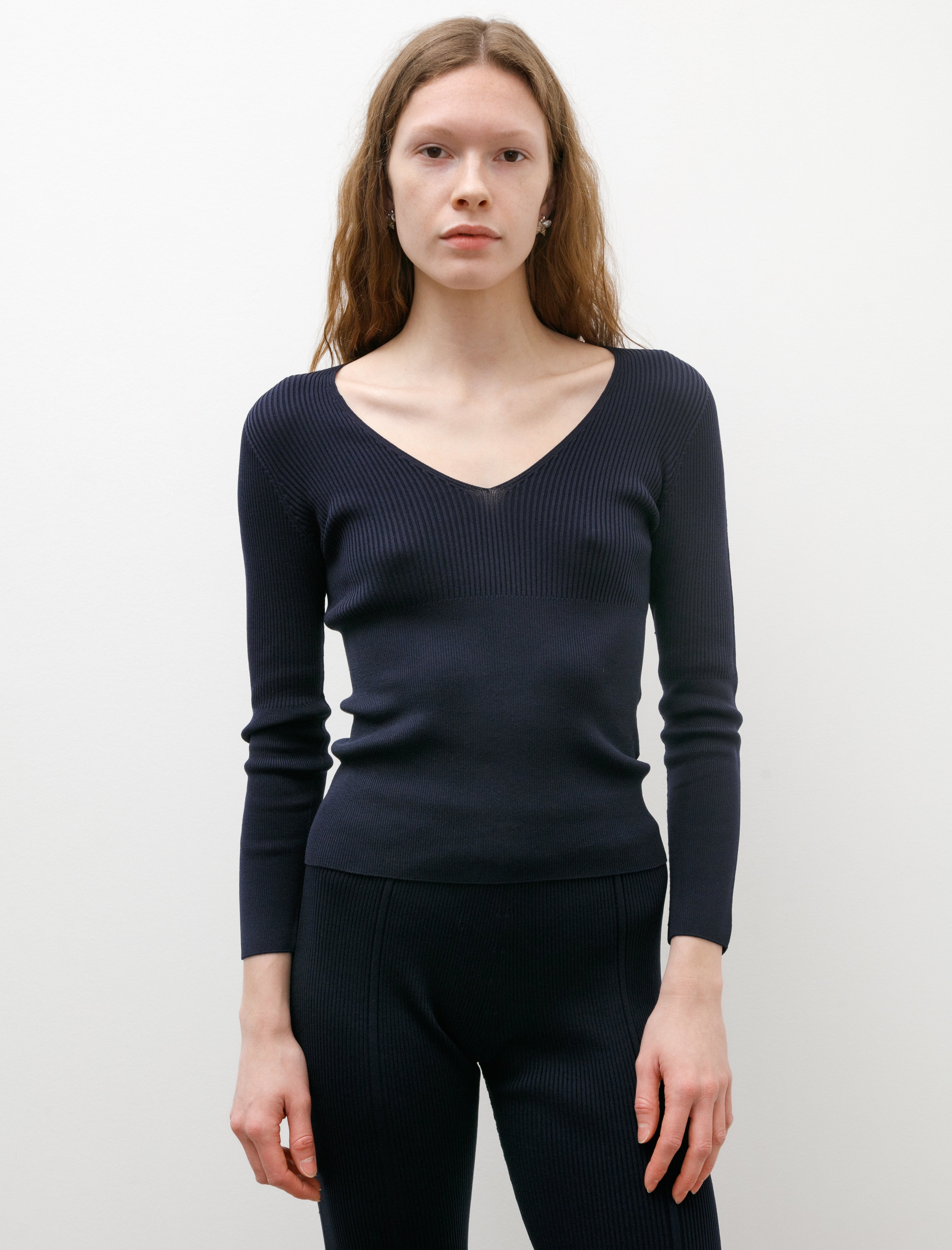 CFCL Rib V-Neck Top Navy