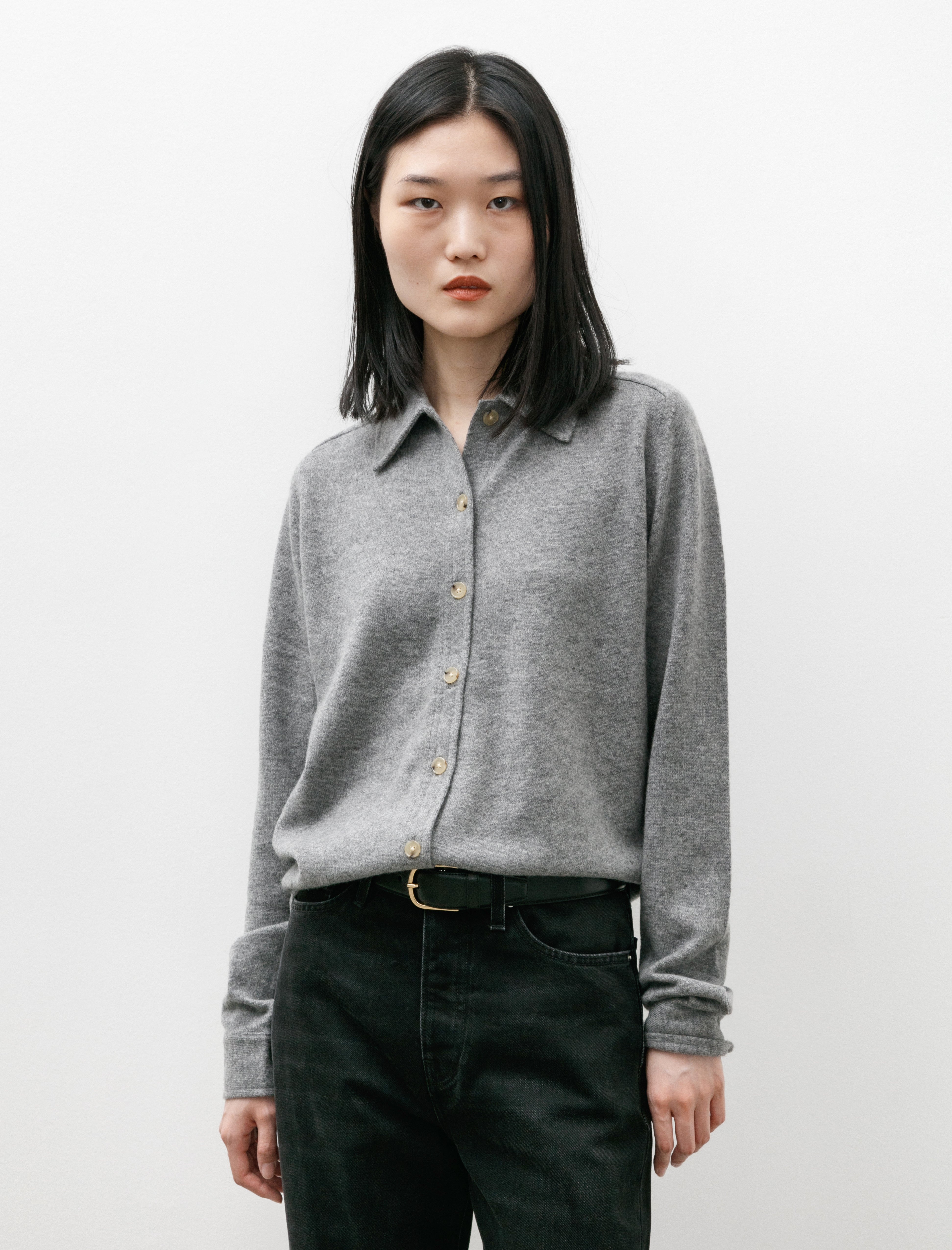 Totême Raglan Sleeve Cashmere Shirt Grey Mélange