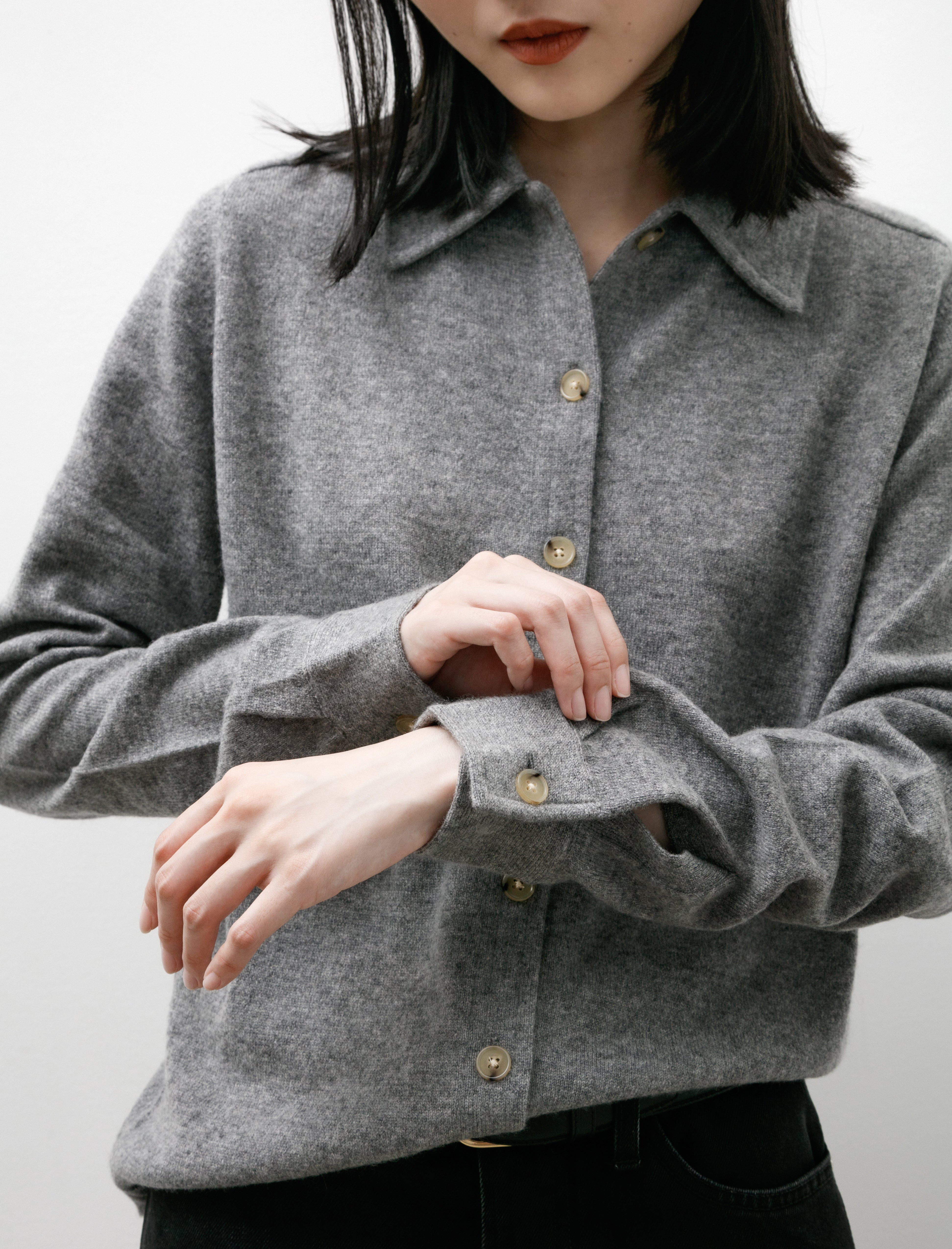 Totême Raglan Sleeve Cashmere Shirt Grey Mélange