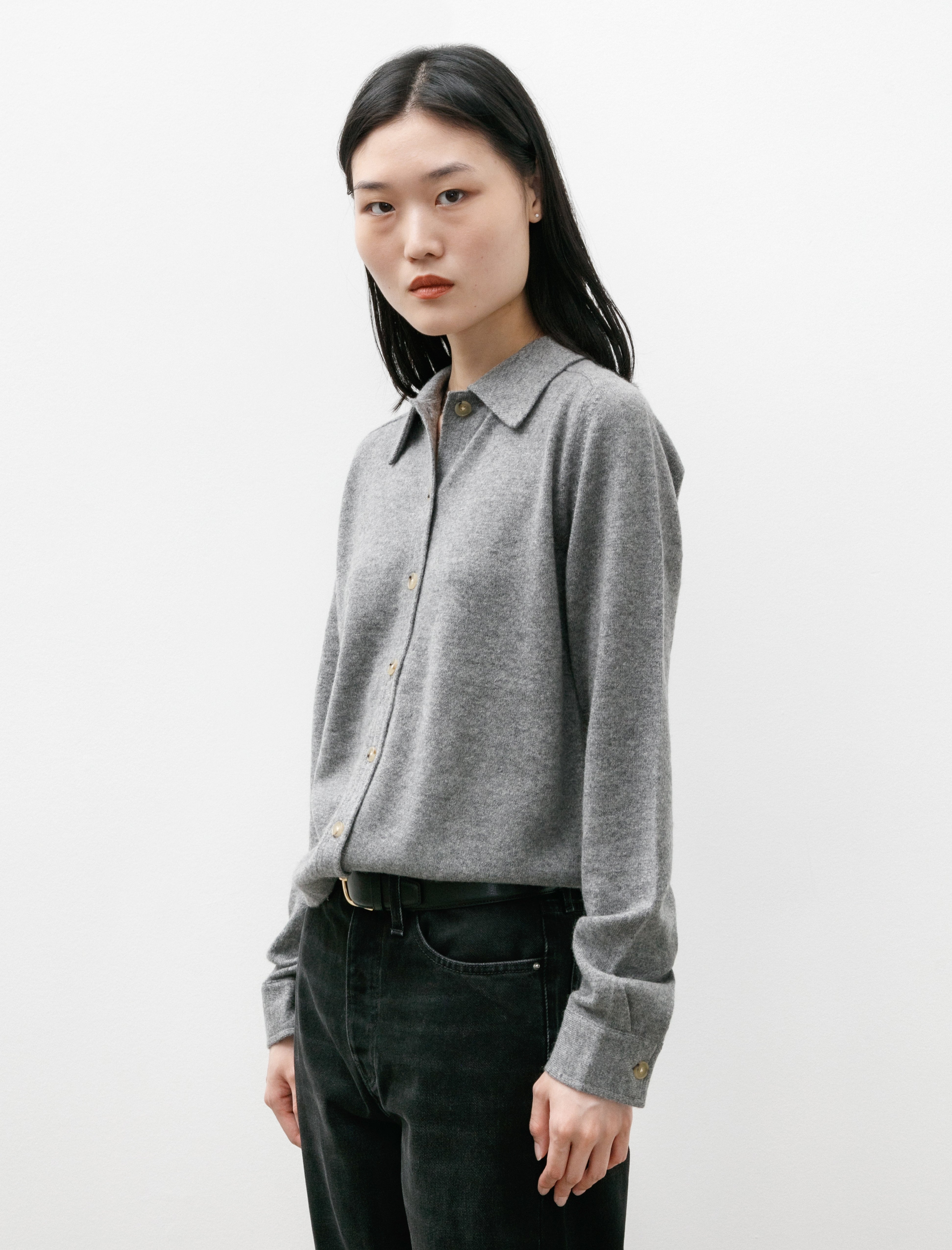 Totême Raglan Sleeve Cashmere Shirt Grey Mélange