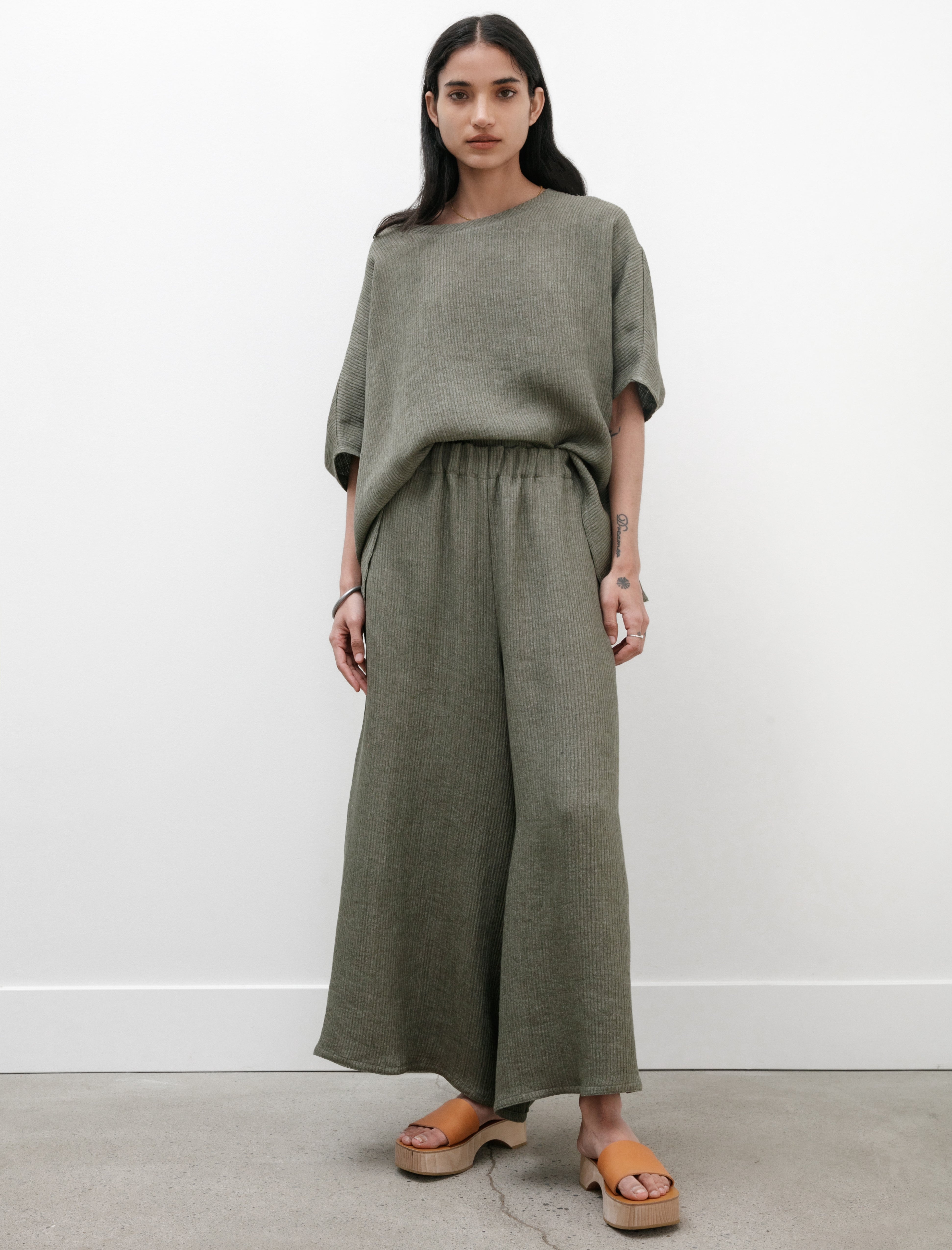 Dusan Gaucho Pants Wave Linen Military Green