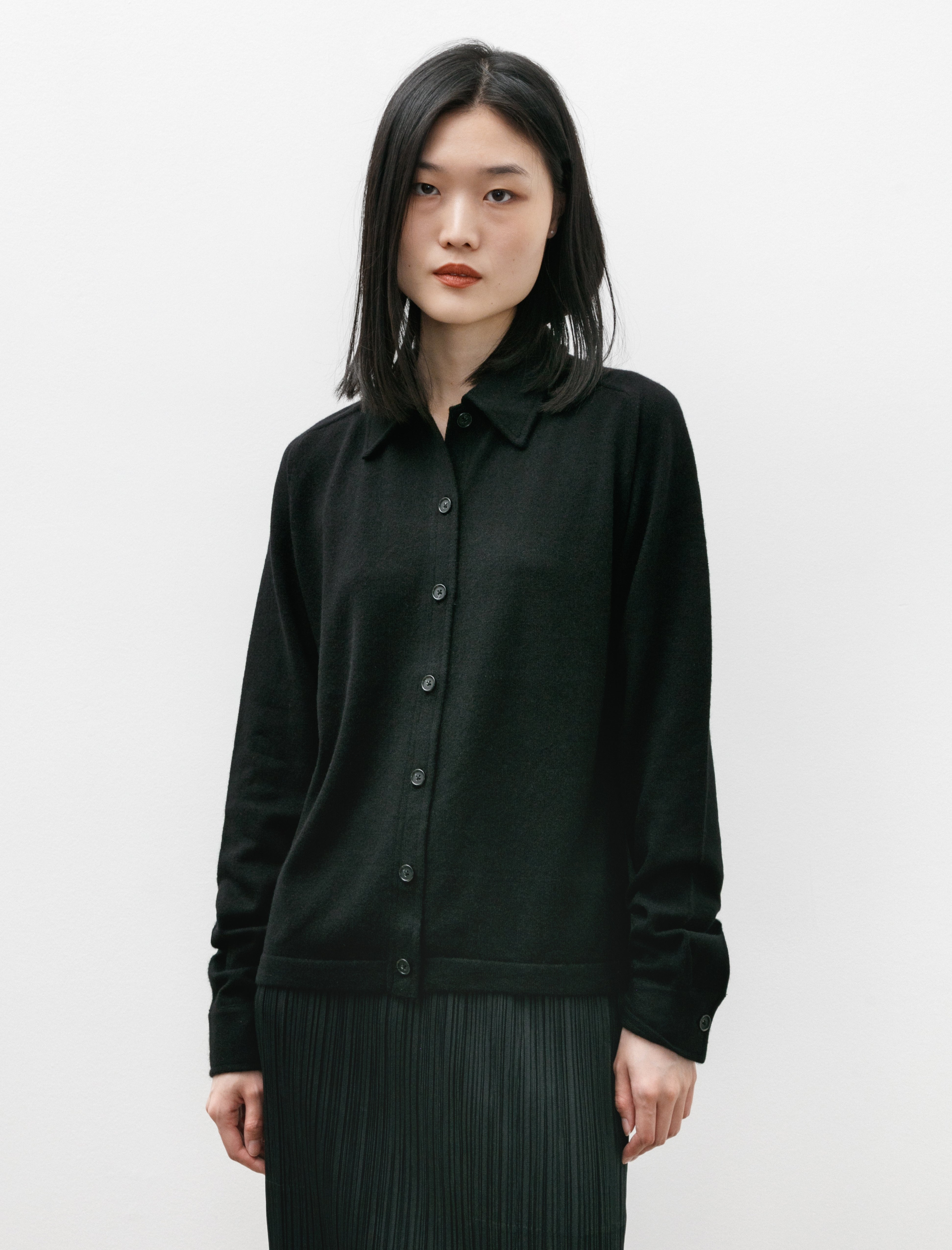 Totême Raglan Sleeve Cashmere Shirt Black