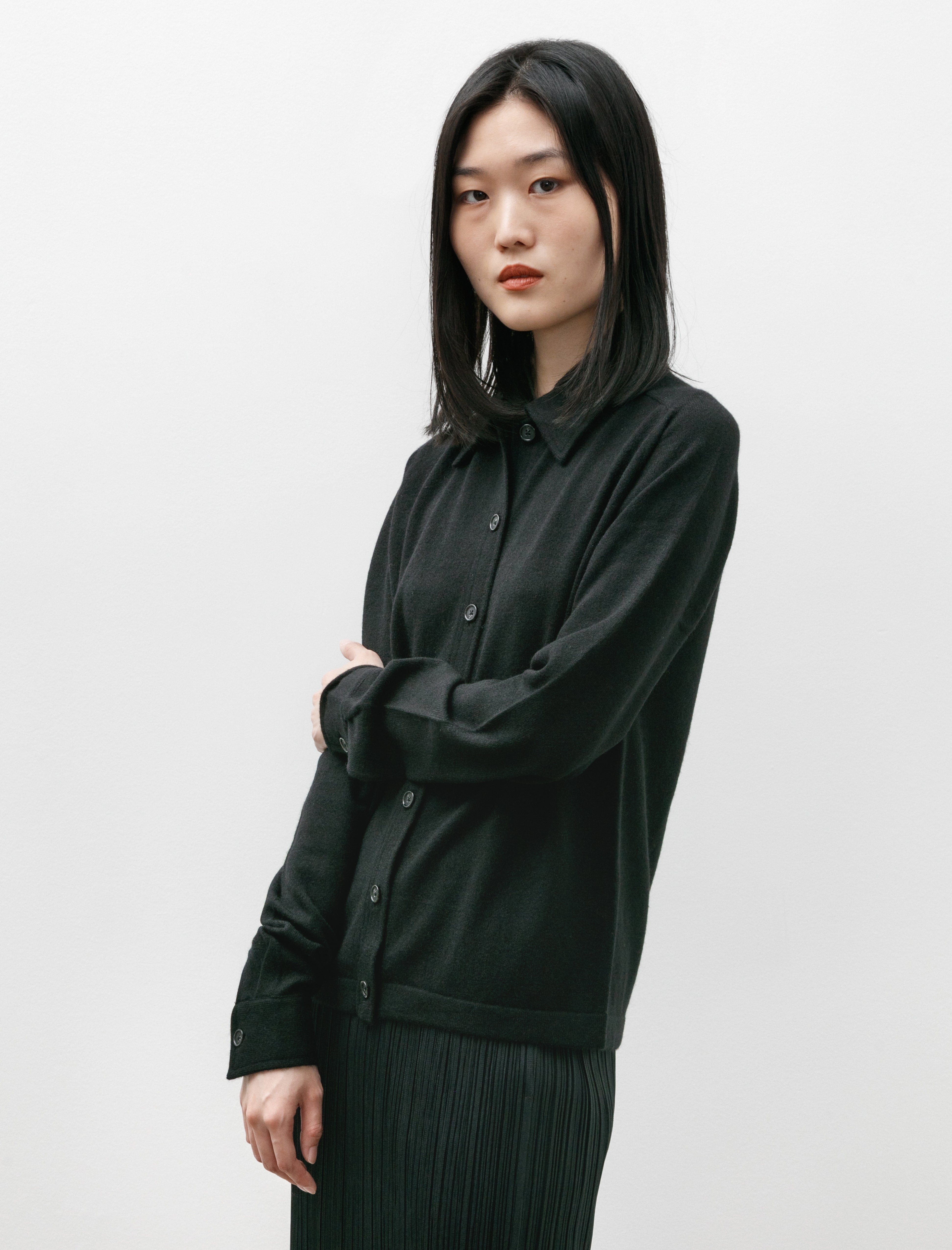 Totême Raglan Sleeve Cashmere Shirt Black