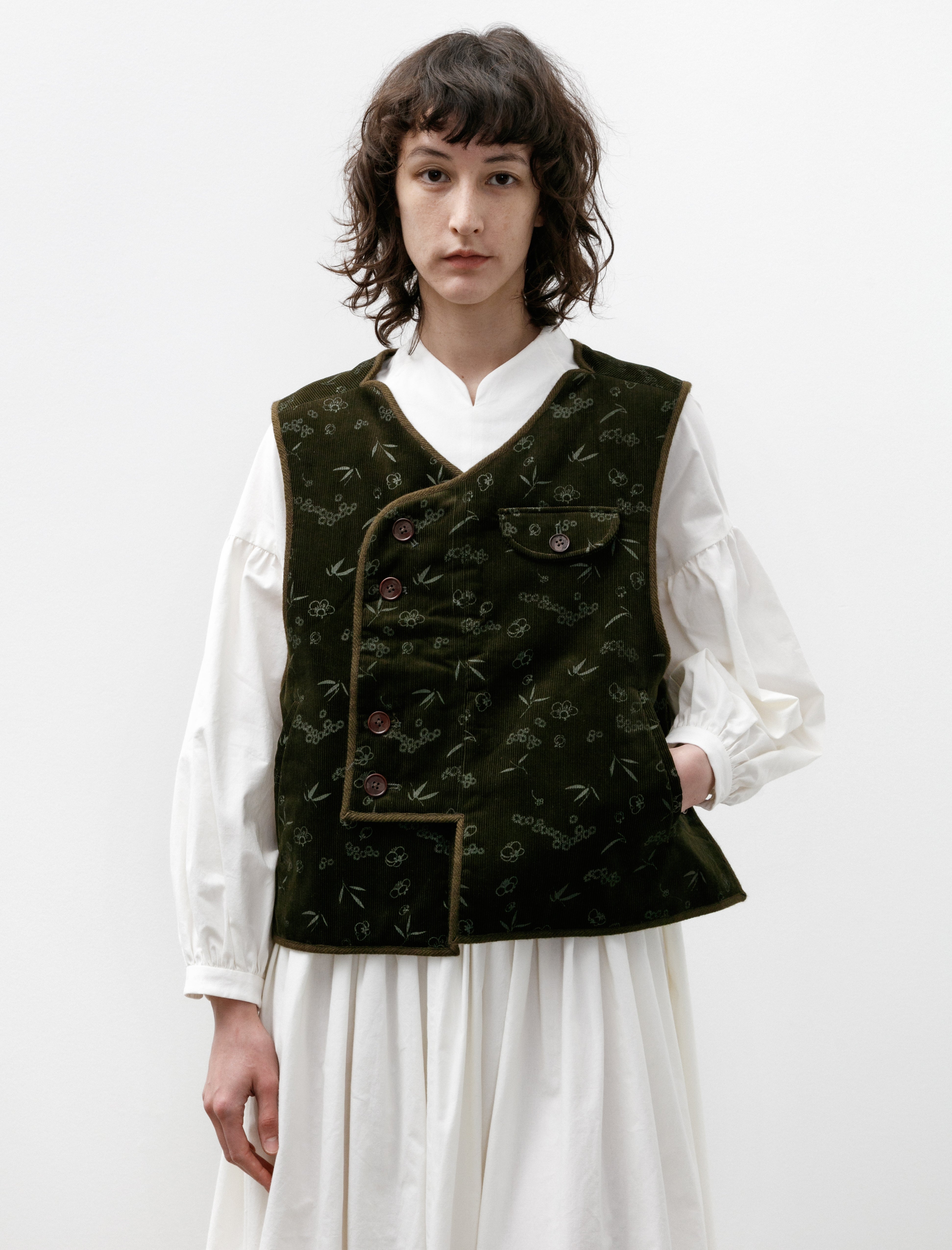 SeventyFive Patchwork Wadded Pipa Vest Olive Print