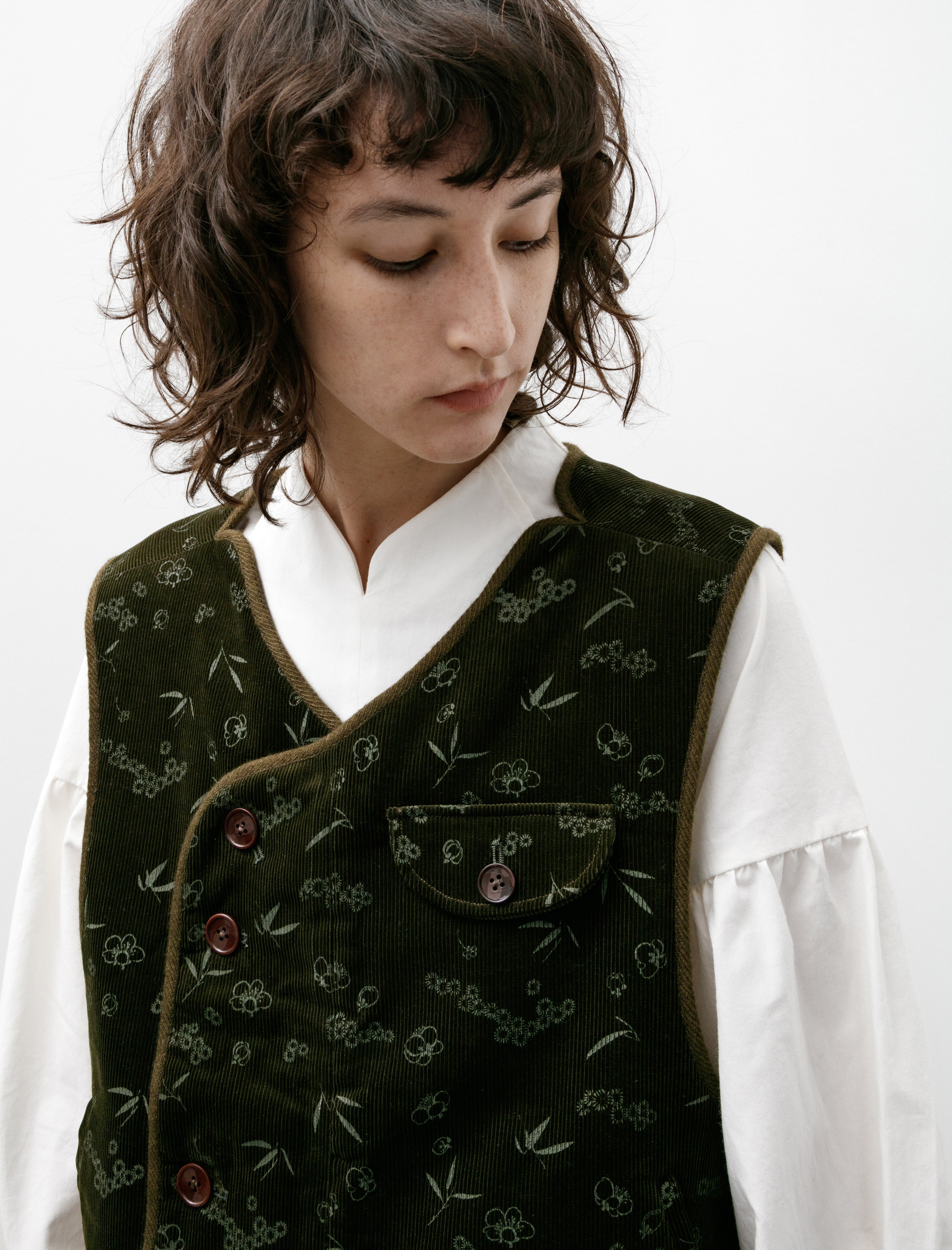 SeventyFive Patchwork Wadded Pipa Vest Olive Print