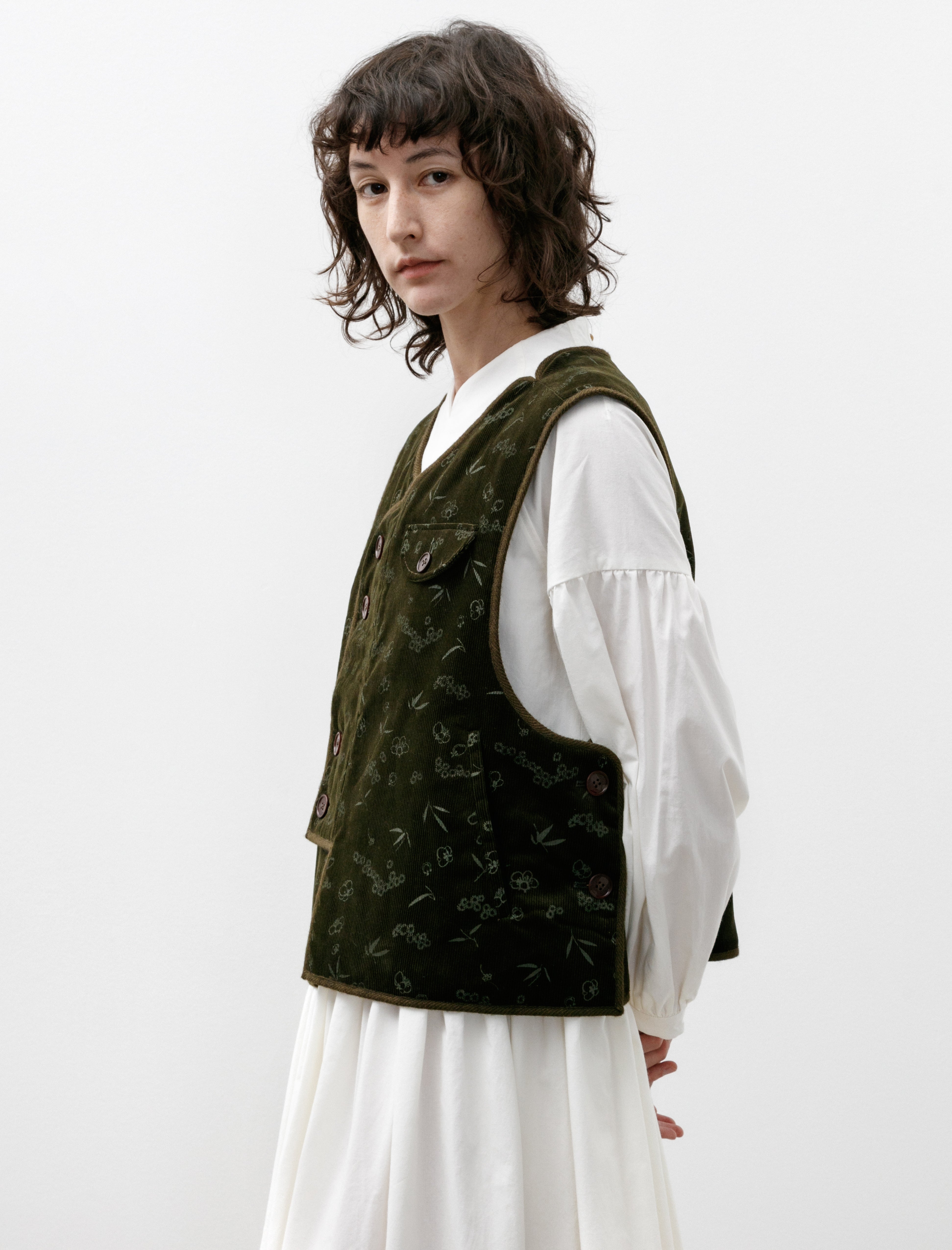 SeventyFive Patchwork Wadded Pipa Vest Olive Print