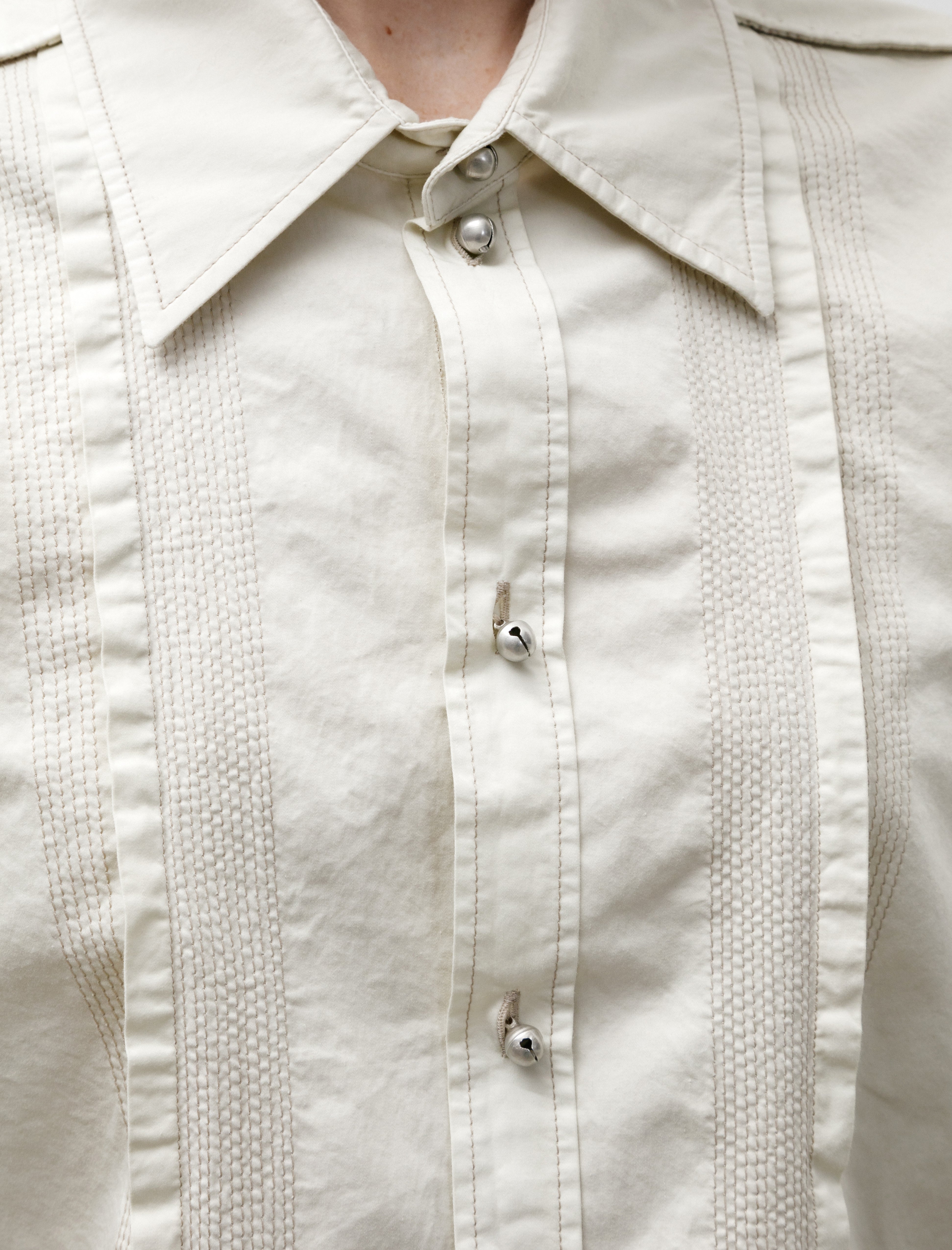 Lemaire Multi Topstitch Fitted Shirt Cream