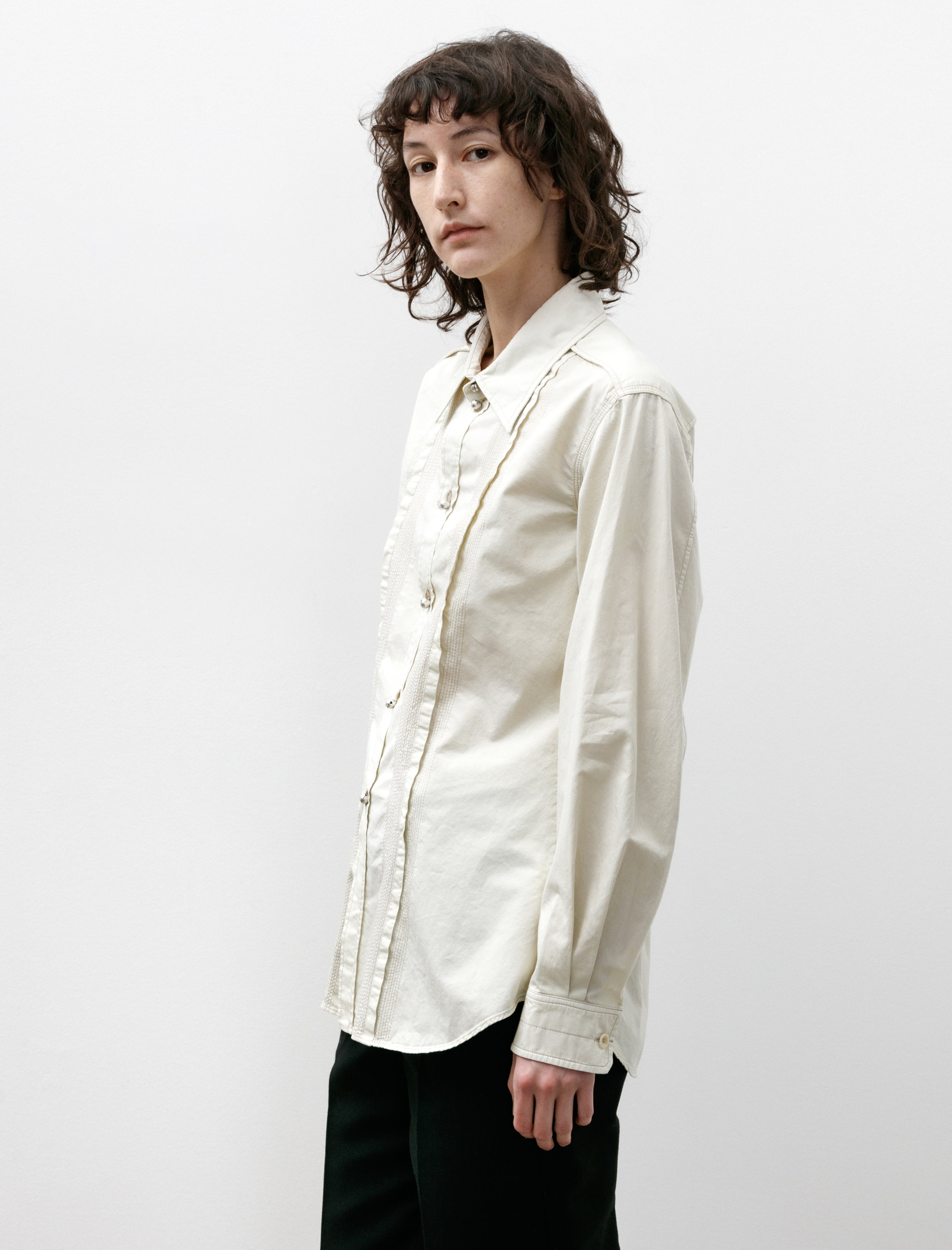 Lemaire Multi Topstitch Fitted Shirt Cream