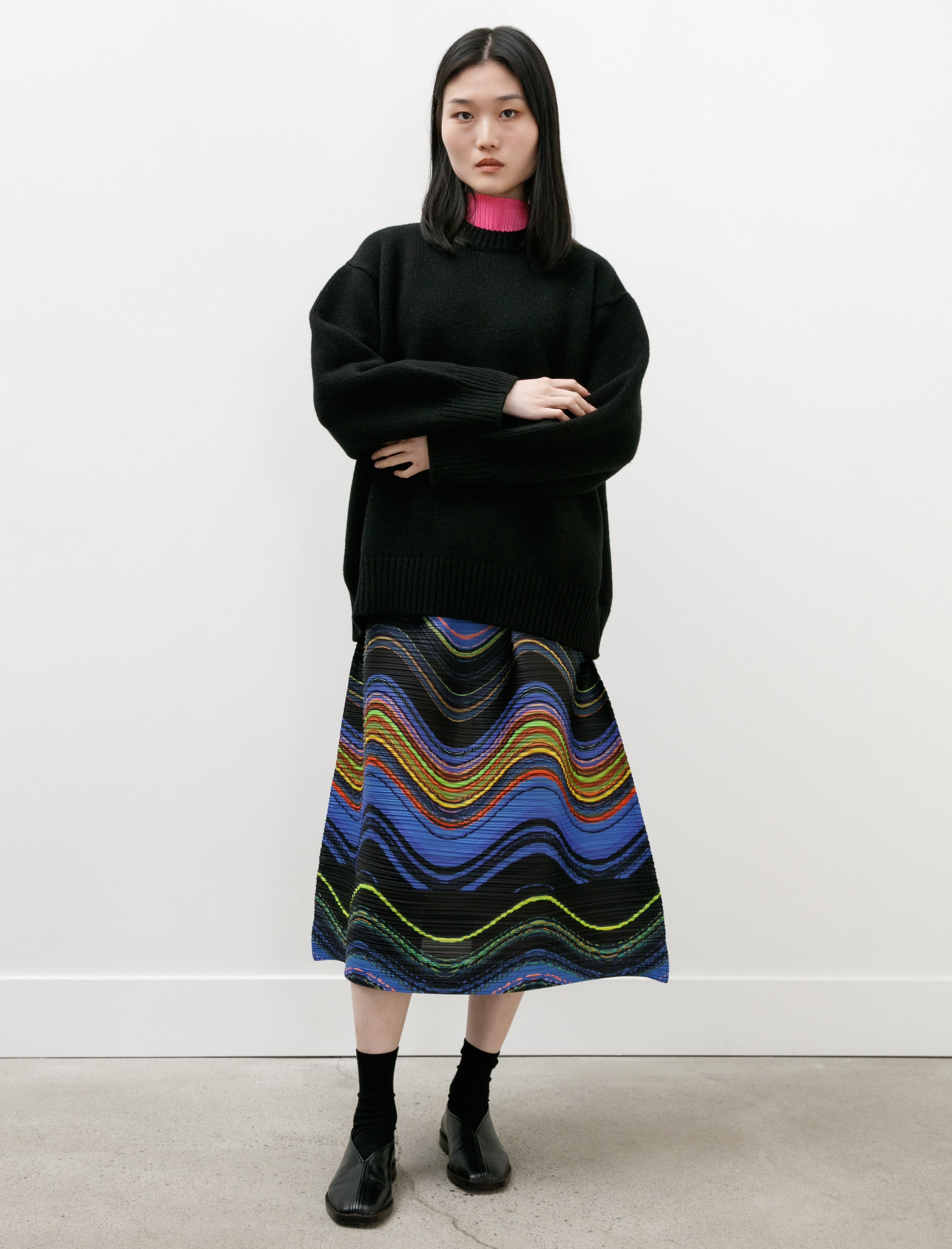 Pleats Please by Issey Miyake Warp Skirt Black Mix