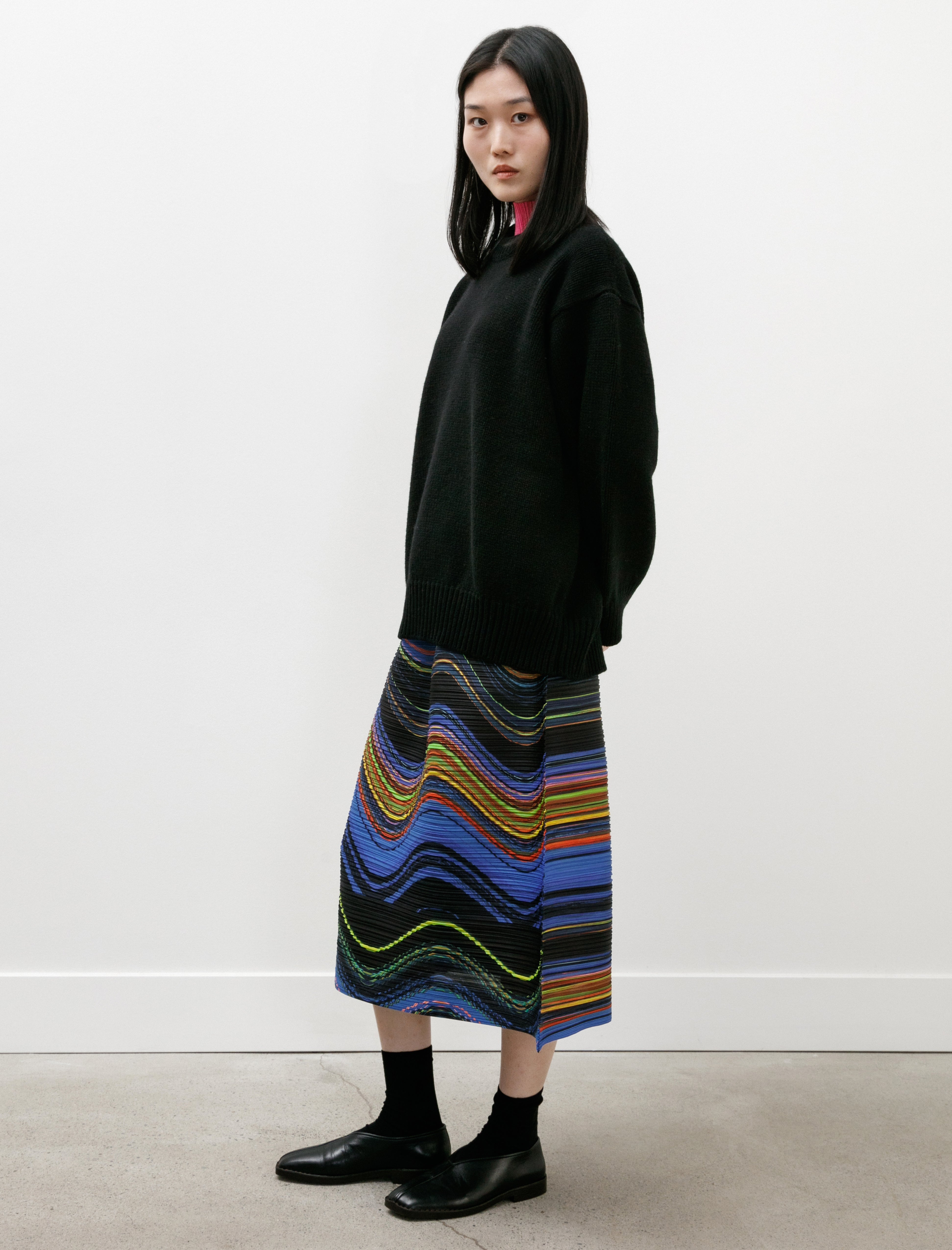 Pleats Please by Issey Miyake Warp Skirt Black Mix