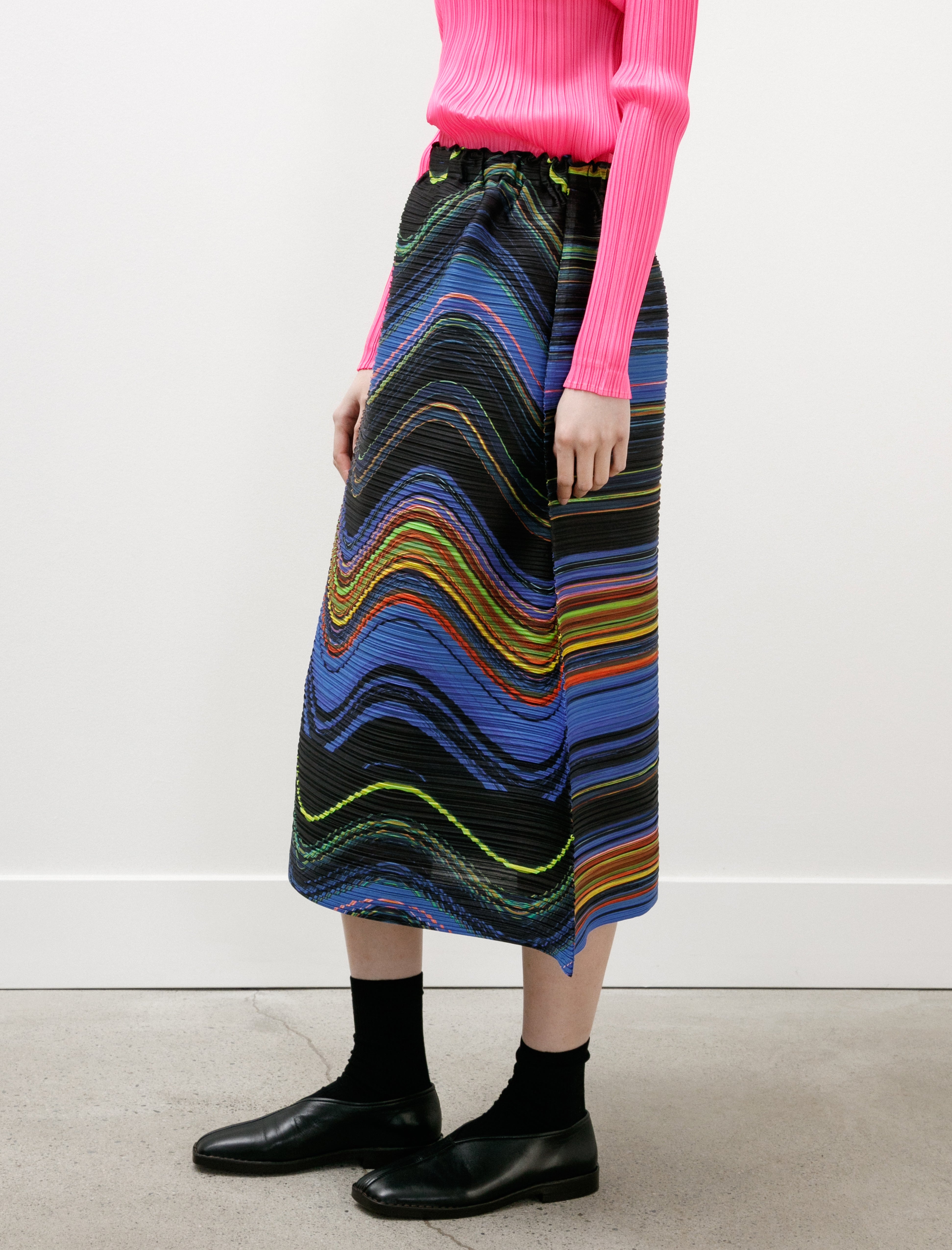 Pleats Please by Issey Miyake Warp Skirt Black Mix