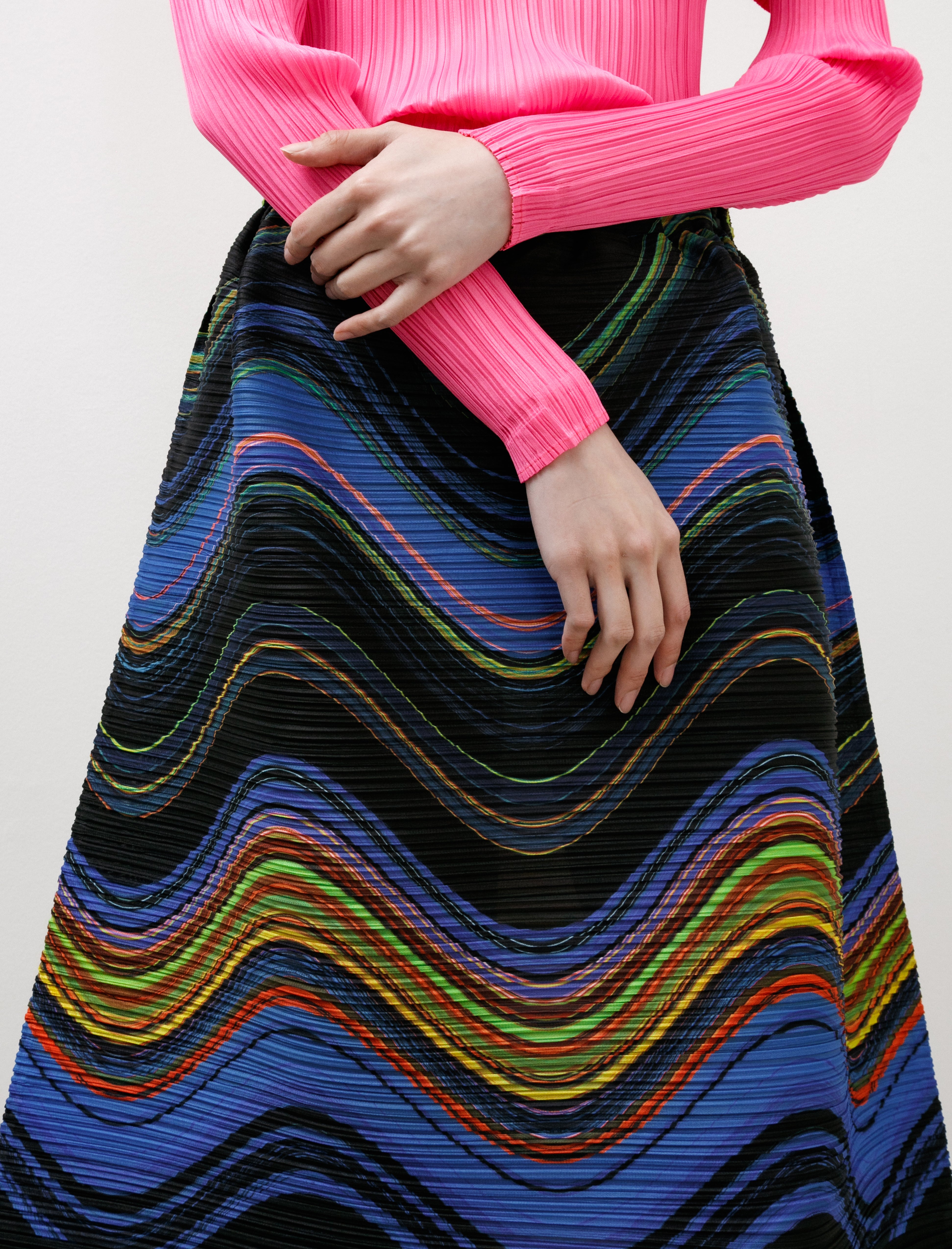 Pleats Please by Issey Miyake Warp Skirt Black Mix