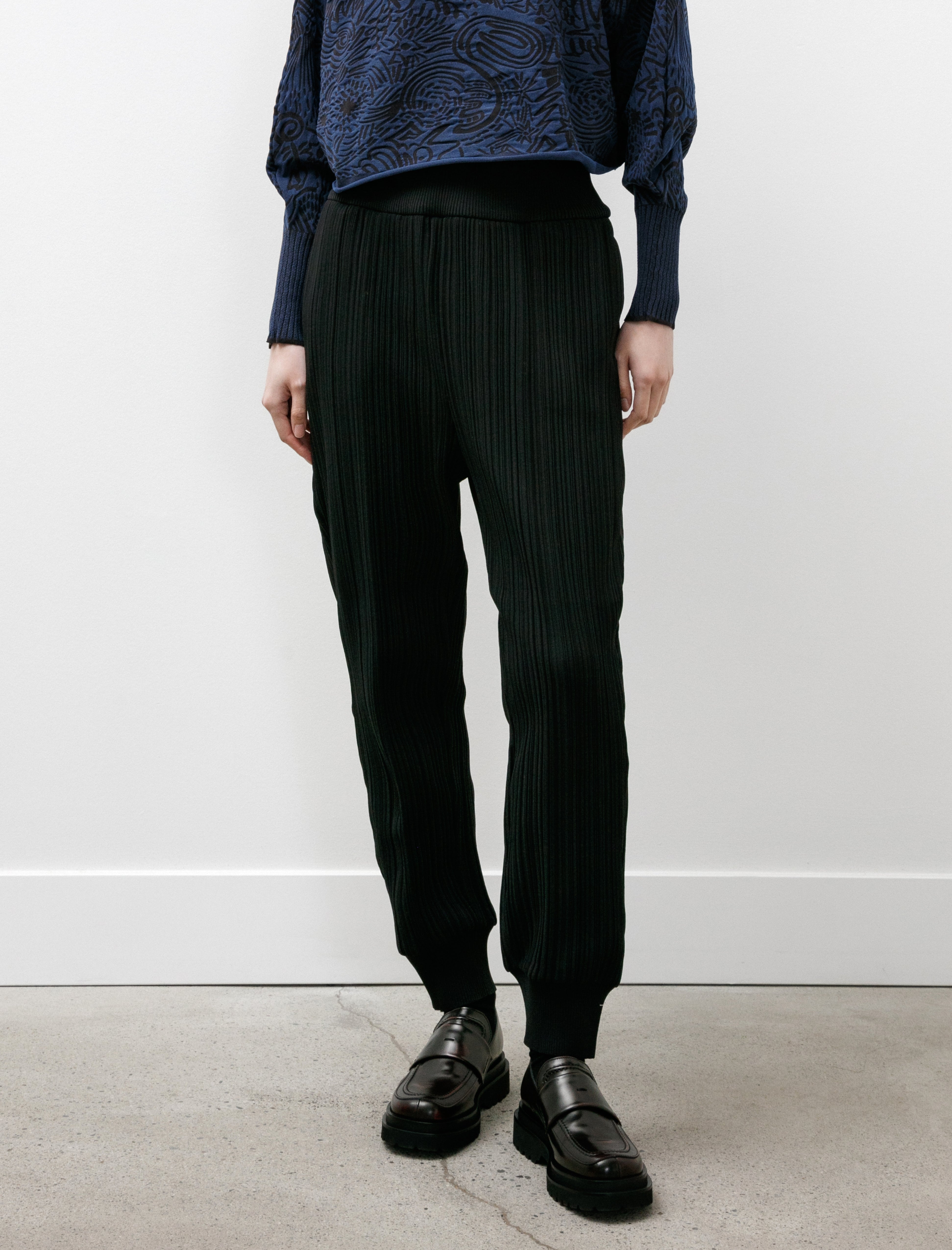 Pleats Please by Issey Miyake Crepe Knit Pants Black