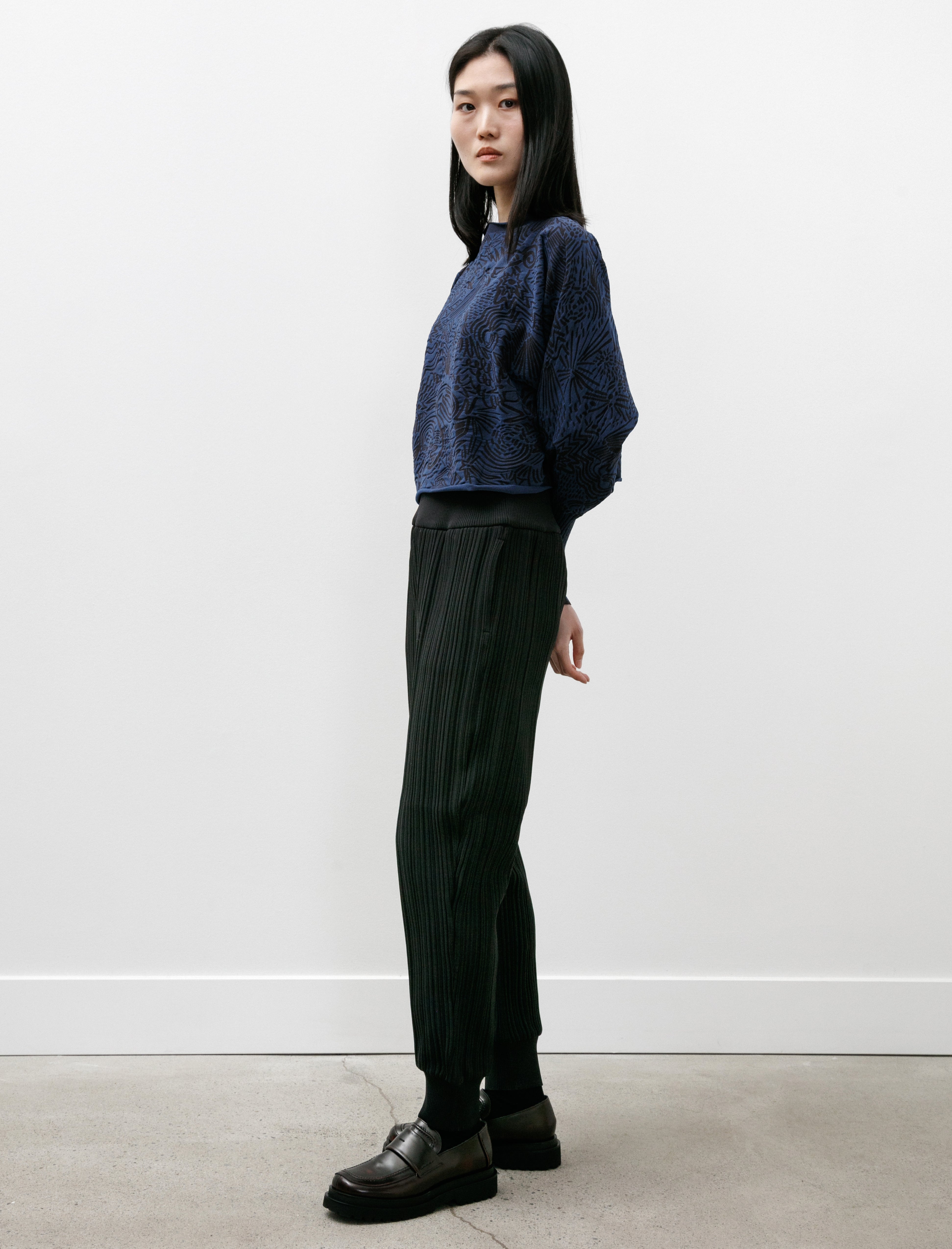 Pleats Please by Issey Miyake Crepe Knit Pants Black