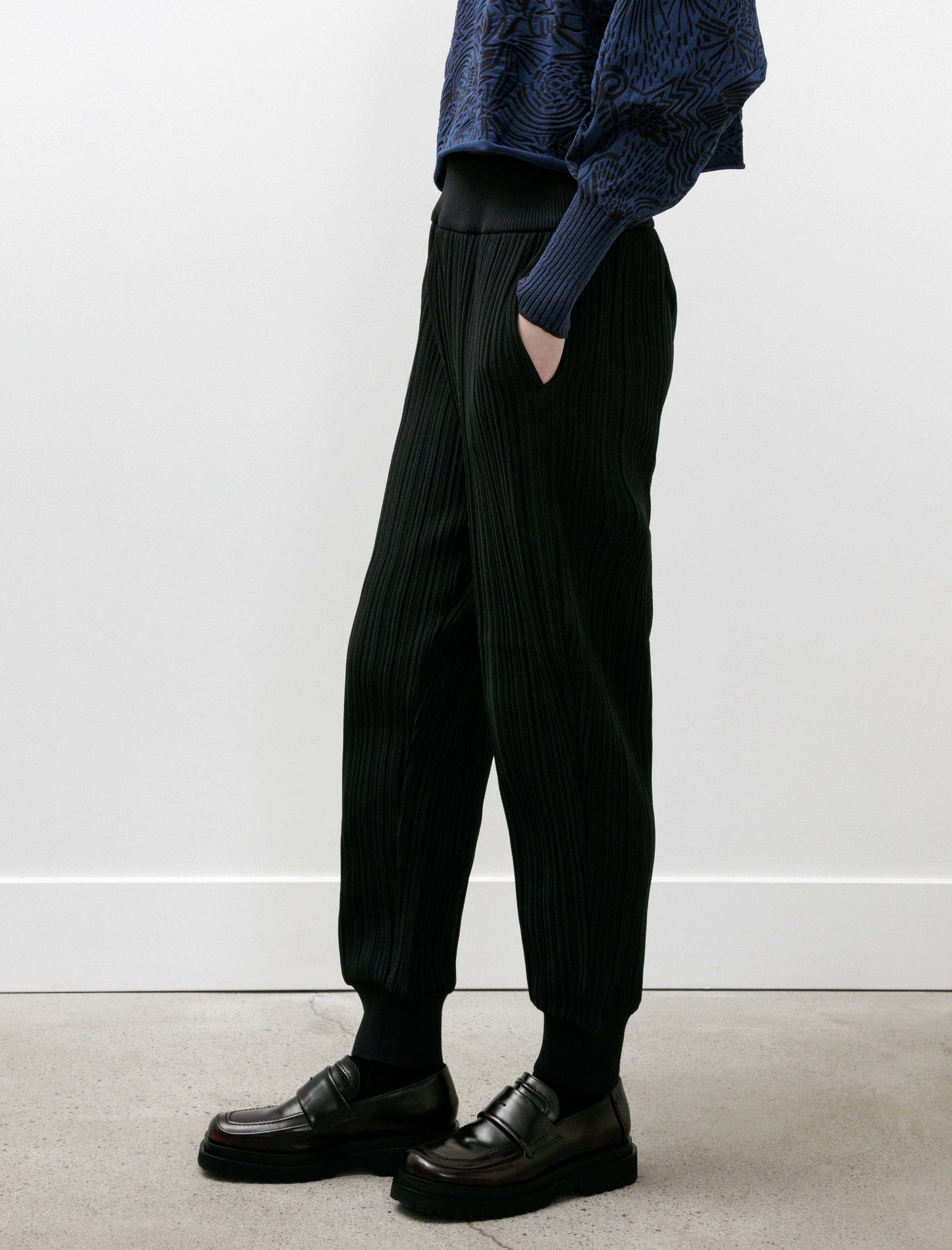 Pleats Please by Issey Miyake Crepe Knit Pants Black