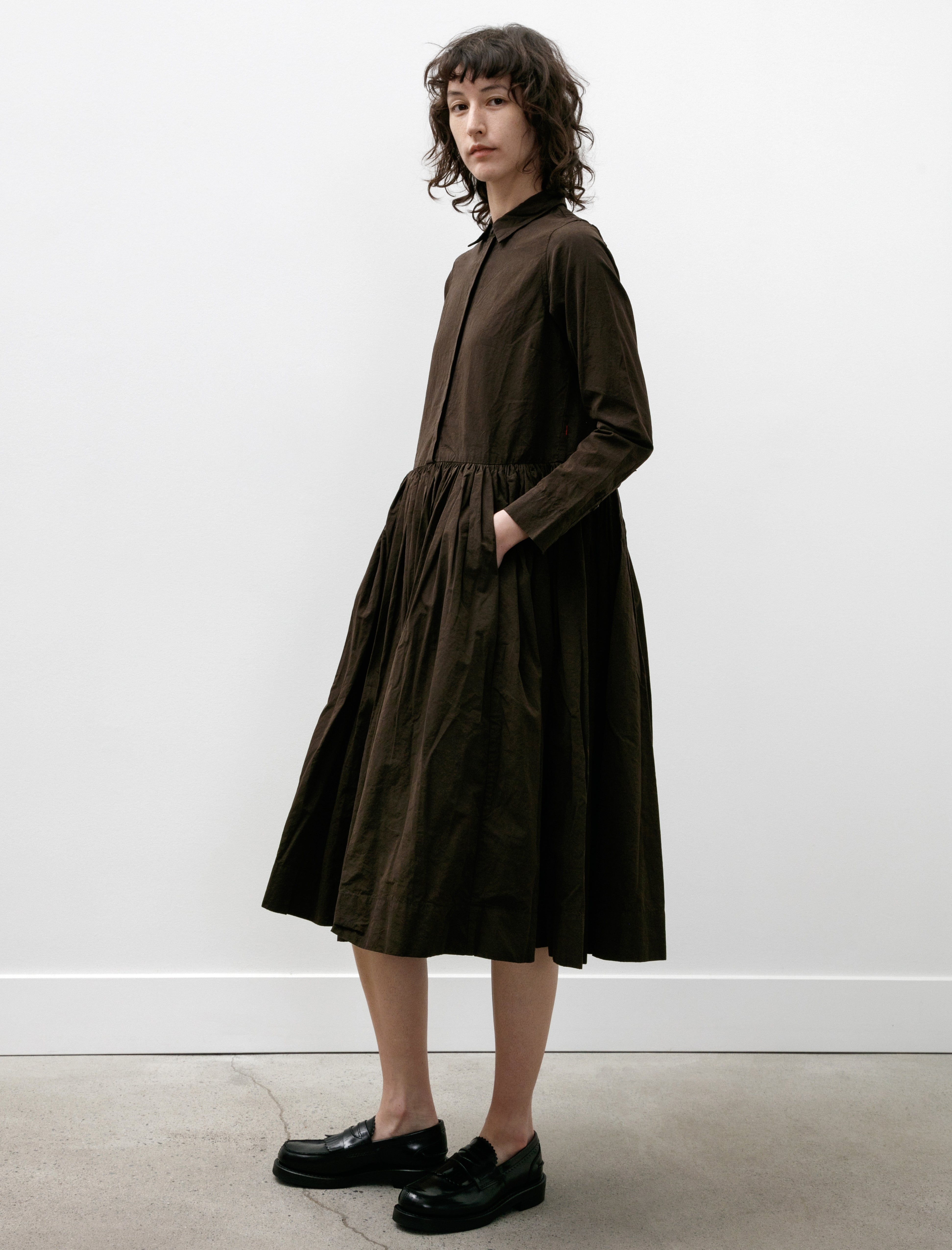 Casey Casey Helayane Rouch Dress Paper Cotton Dark Brown