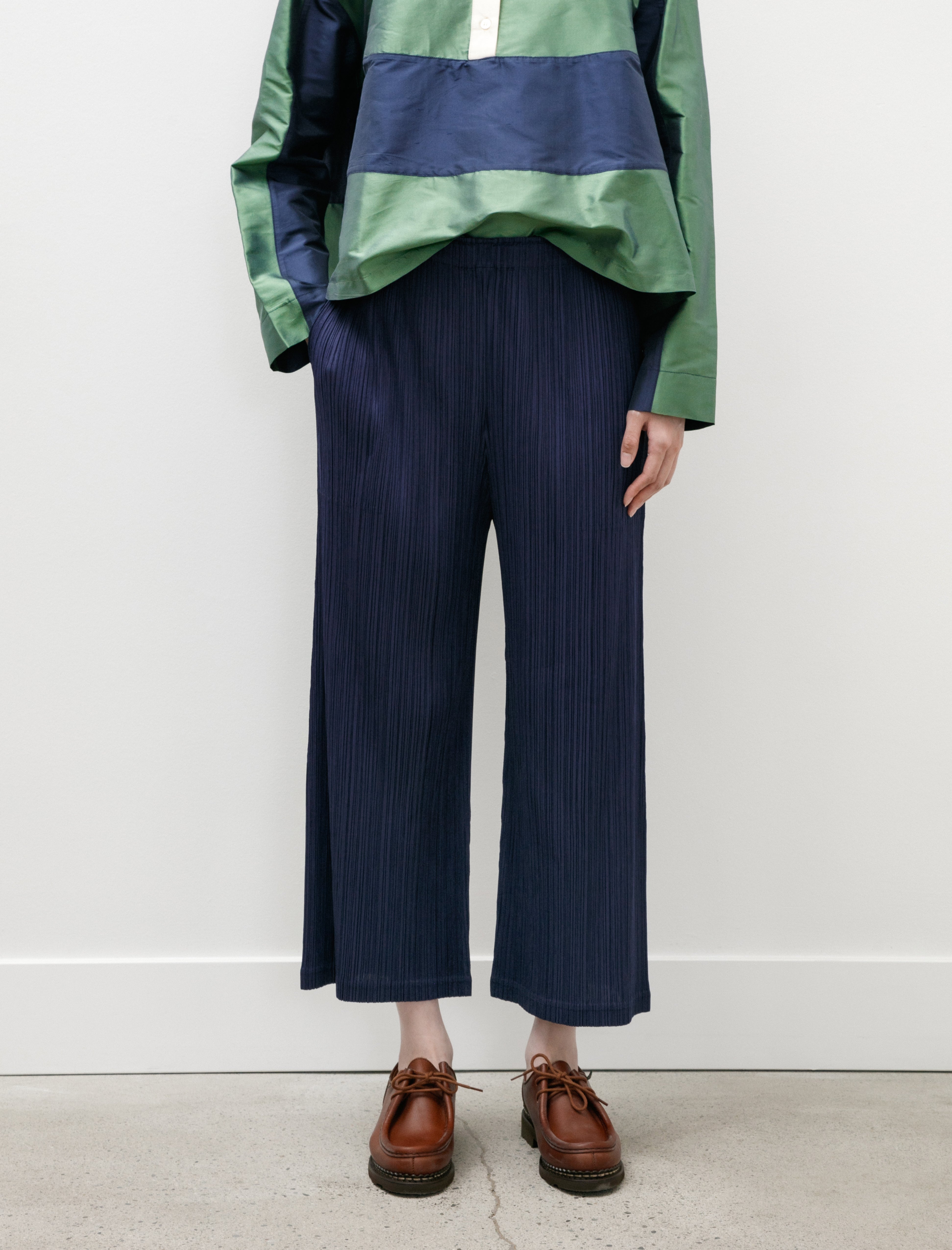 Pleats Please by Issey Miyake Thicker Bottoms Straight Pants Navy